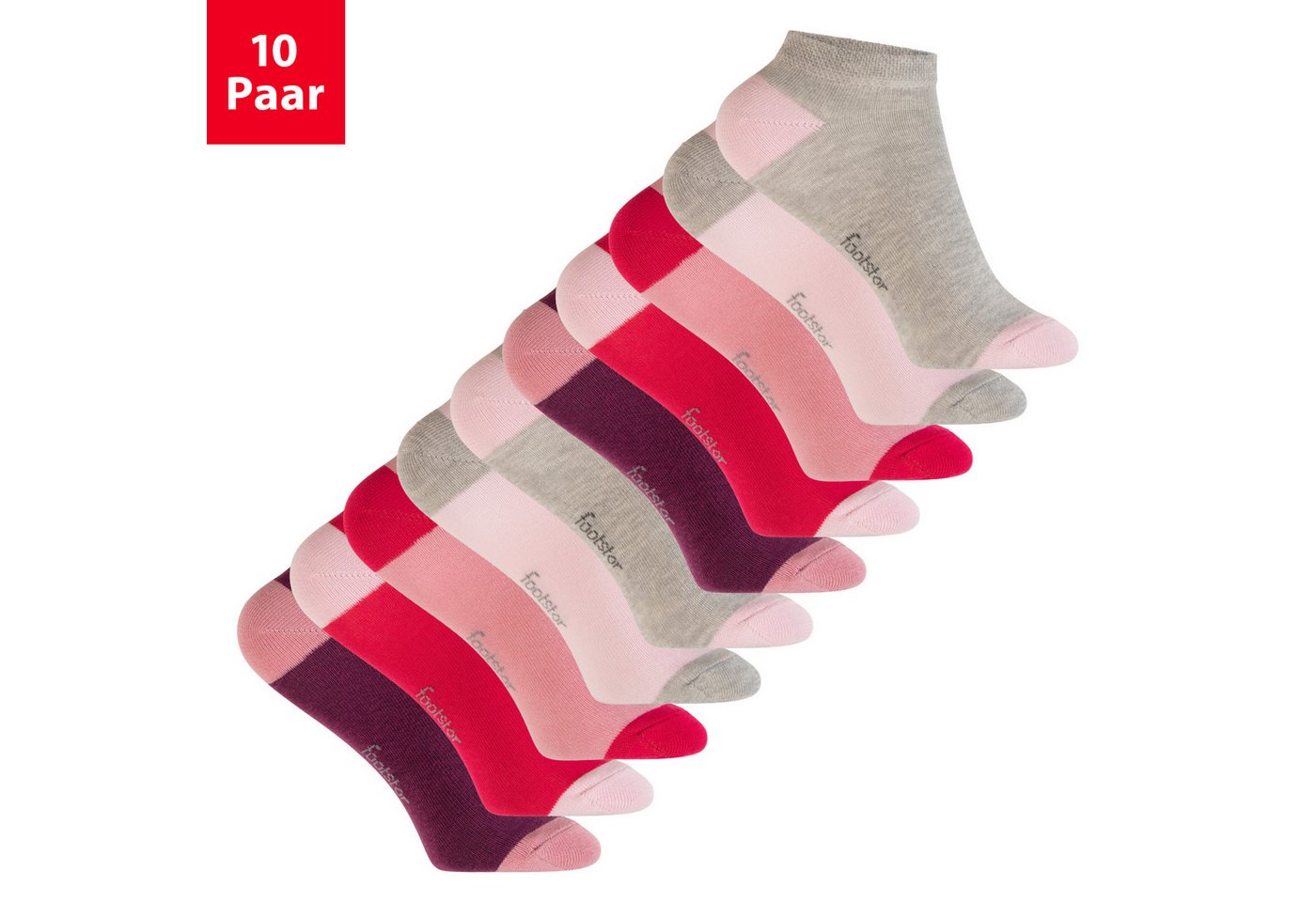 Footstar Sneakersocken Kinder Sneaker Socken (10 Paar) Ferse/Spitze farbig (10-Paar)