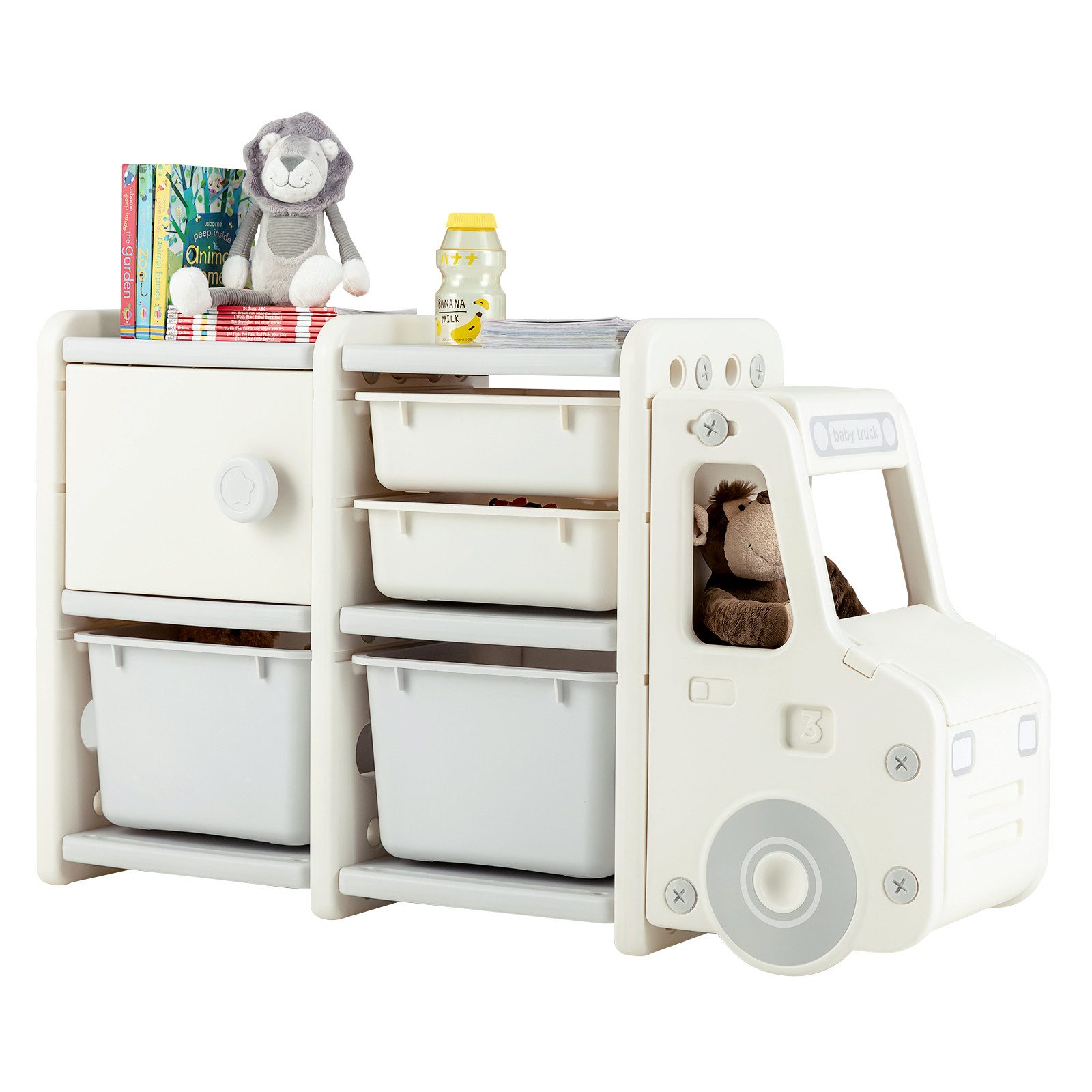 COSTWAY Spielzeugtruhe Kinderregal groß, 2 Ebenen, 110 x 32 x 66 cm günstig online kaufen