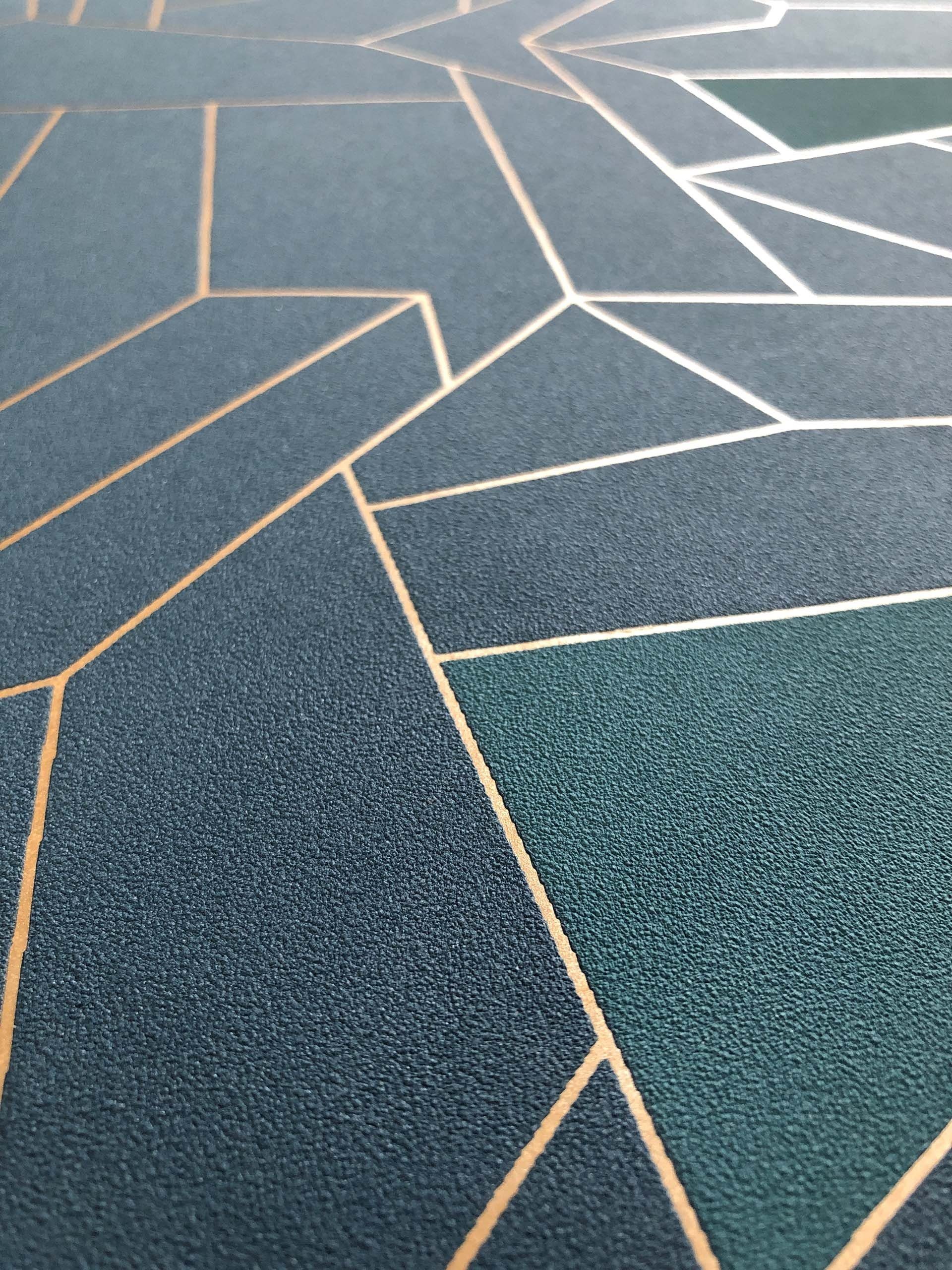 Newroom Vliestapete blau Tapete Grafisch, Blau Geometrisch Grafisch Grafisch - Mustertapete Gold Retro Modern für Büro Diele/Flur Schlafen, Mustertapete – Bild 3 von 4