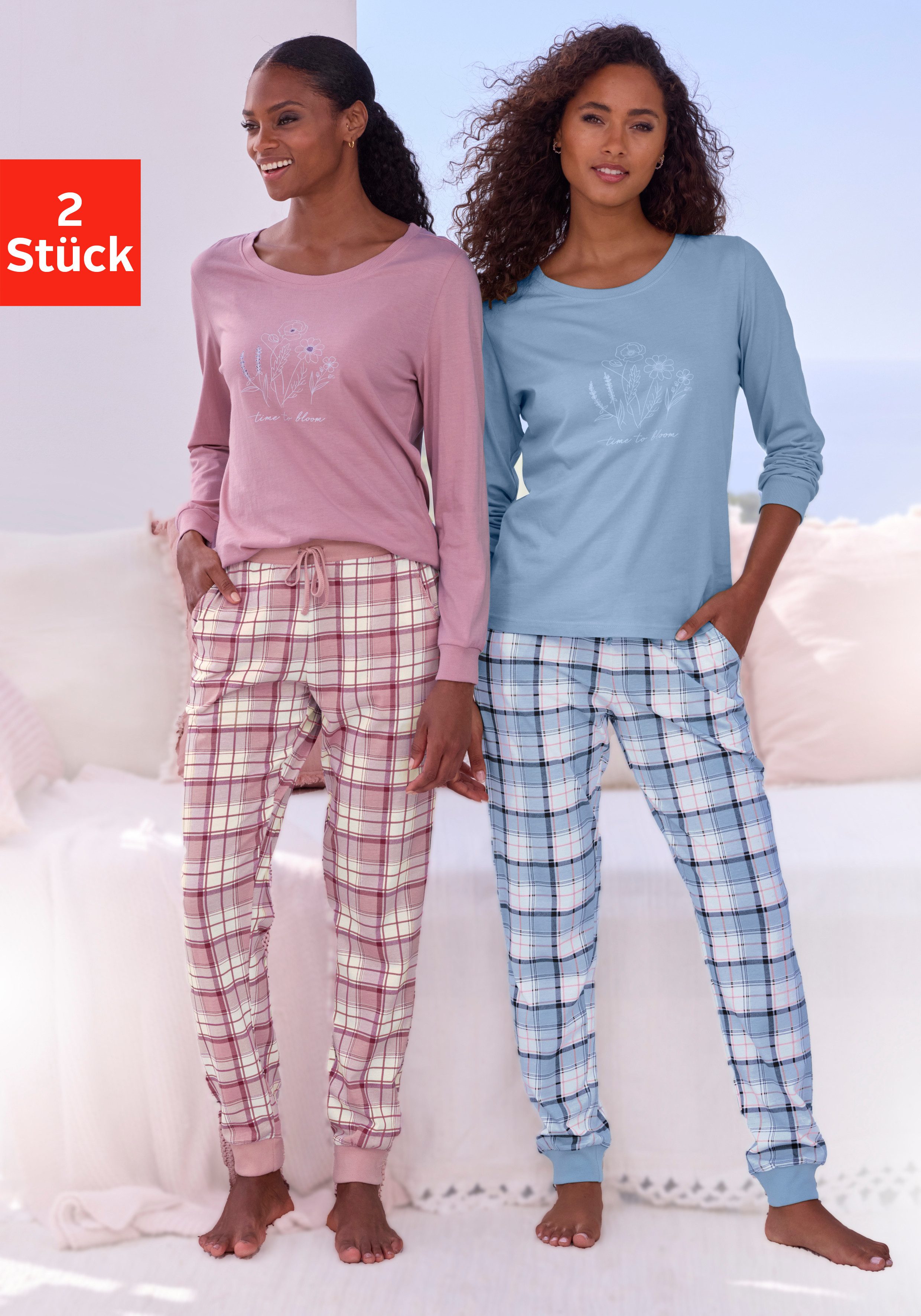 Vivance Dreams Pyjama (Set, 2 Stück) Elastische Rippbündchen günstig online kaufen