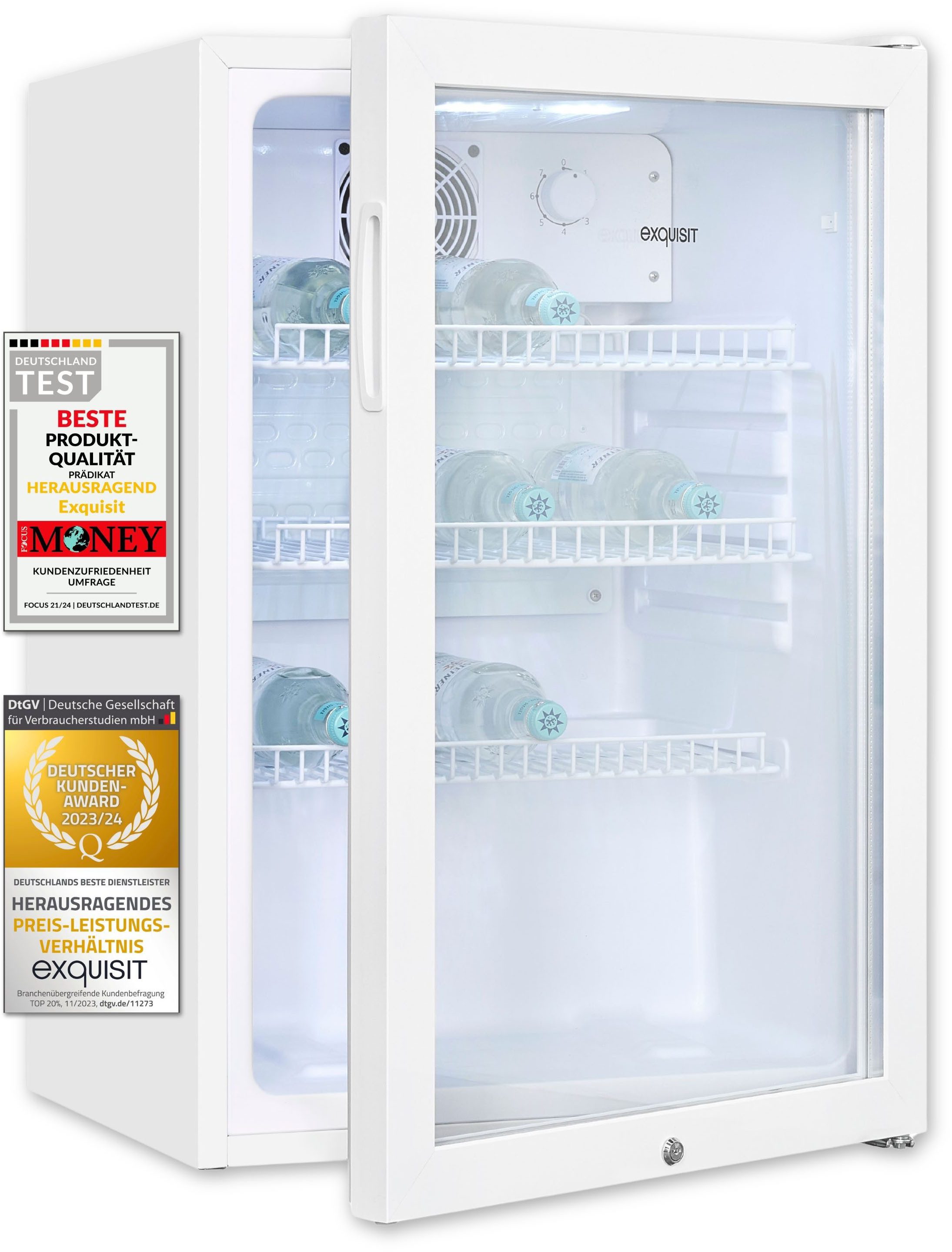 exquisit Getränkekühlschrank GKS120-GT-160C weiss, 84 cm hoch, 54 cm breit, klein,kompakt,dekorativ, überall platzierbar für immer kühle Getränke