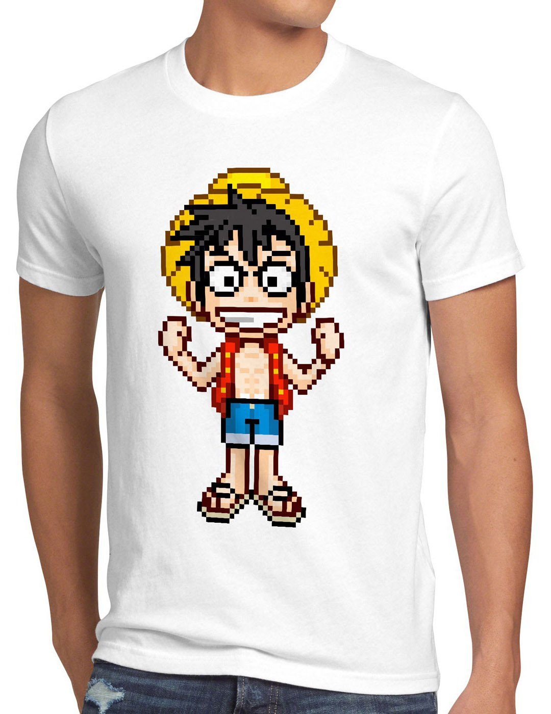 style3 Print-Shirt Herren T-Shirt Pixel strohhut Luffy sanji anime pirat weiß one piece ruffy neu manga