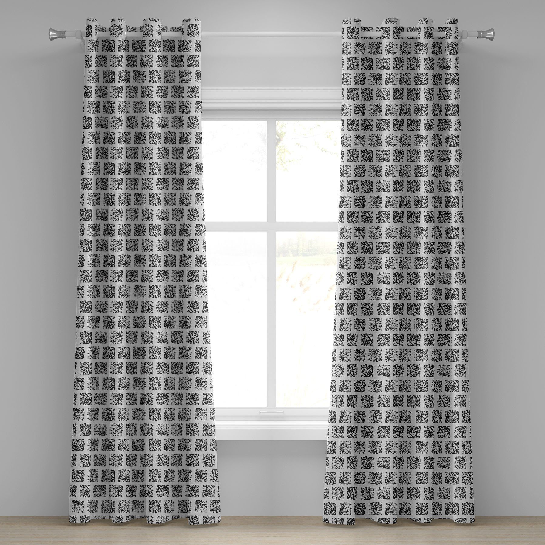 Gardine Dekorative 2-Panel-Fenstervorhänge für Schlafzimmer Wohnzimmer, Abakuhaus, Abstrakt Retro punktierte Quadrate