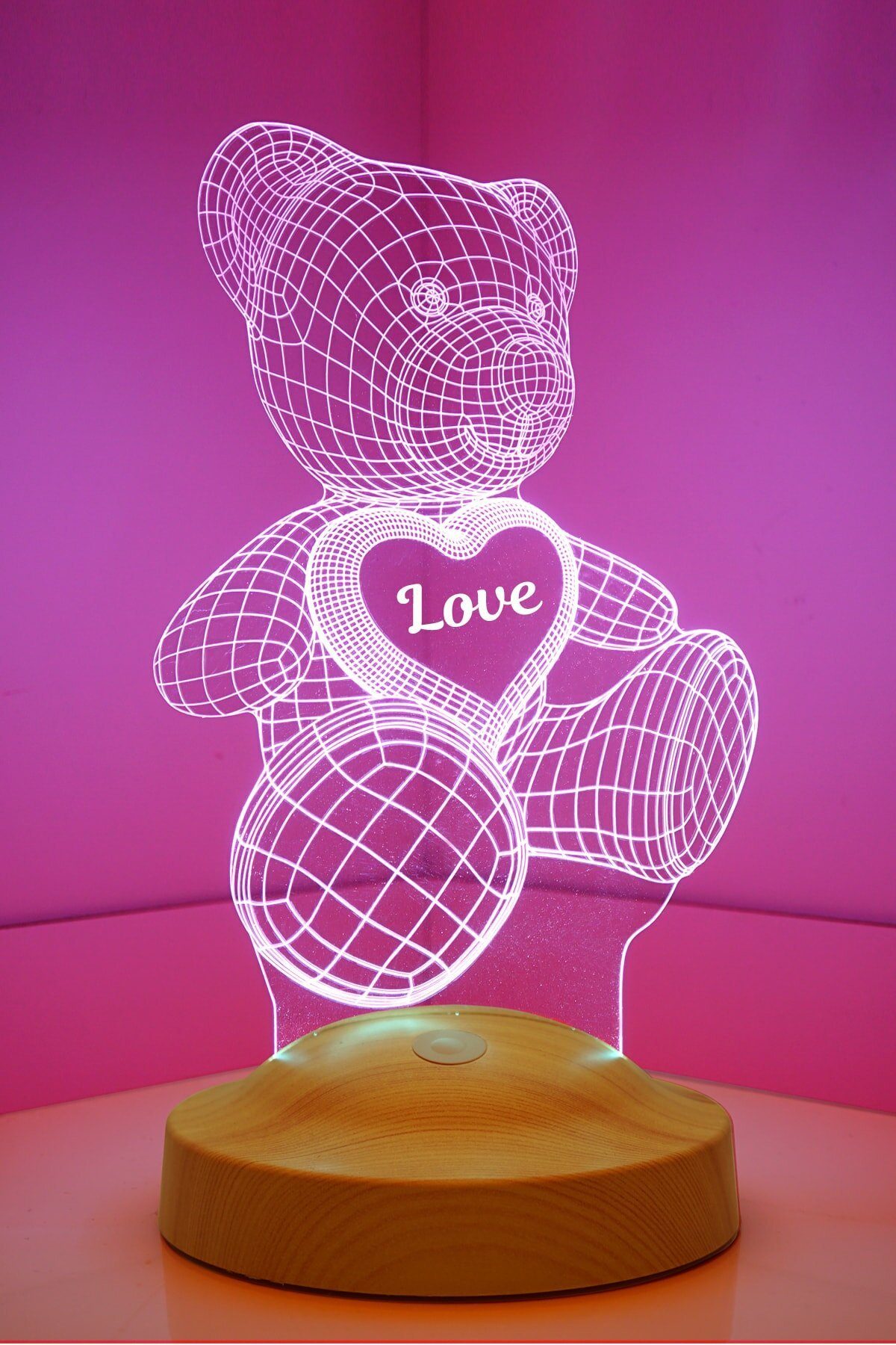 Farben LED Valentinstag Partnerin, 7 Frau Teddybear, 3D für Farbwechsel, Freundin, Verlobte, Geschenkelampe Nachttischlampe fest Geschenk integriert, Geschenke Nachtlicht Leuchte Teddybär