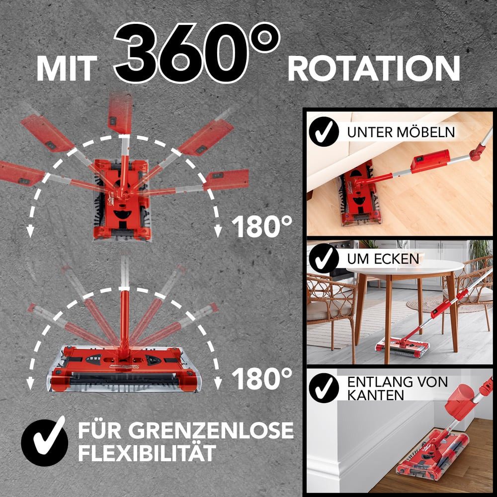 Swivel Sweeper Akkubesen G 2, 15 W, mit Beutel, mit Knickgelenk max. Flexibilität Boden Fliesen Laminat säubern