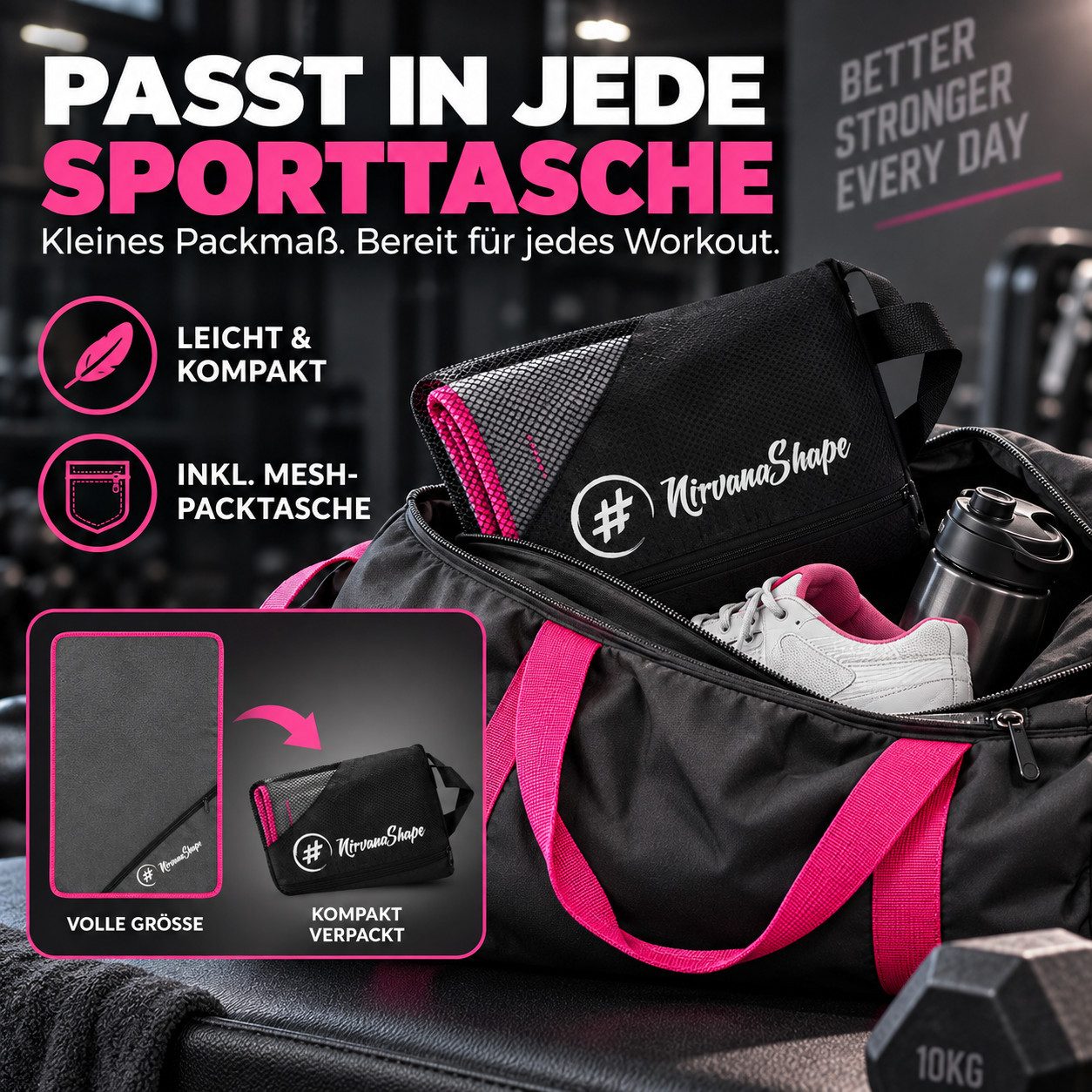 NirvanaShape Sporthandtuch NirvanaShape Mikrofaser Fitnesshandtuch mit Ecktasche und Knöpfen, saugfähig, leicht, schnelltrocknend, für Reisen, Fitness, Yoga, Sa – Bild 5 von 5