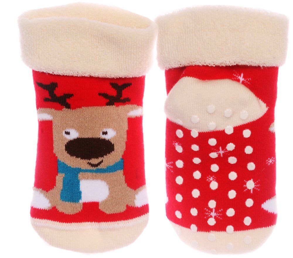Martinex Thermosocken Носки für Kinder warme Antirutschsocken Hüttenschuhe mit Rentier aus Frotte Material, 22 23 24 25 26 27 28 29 30 31 32 33 34 35 36 37