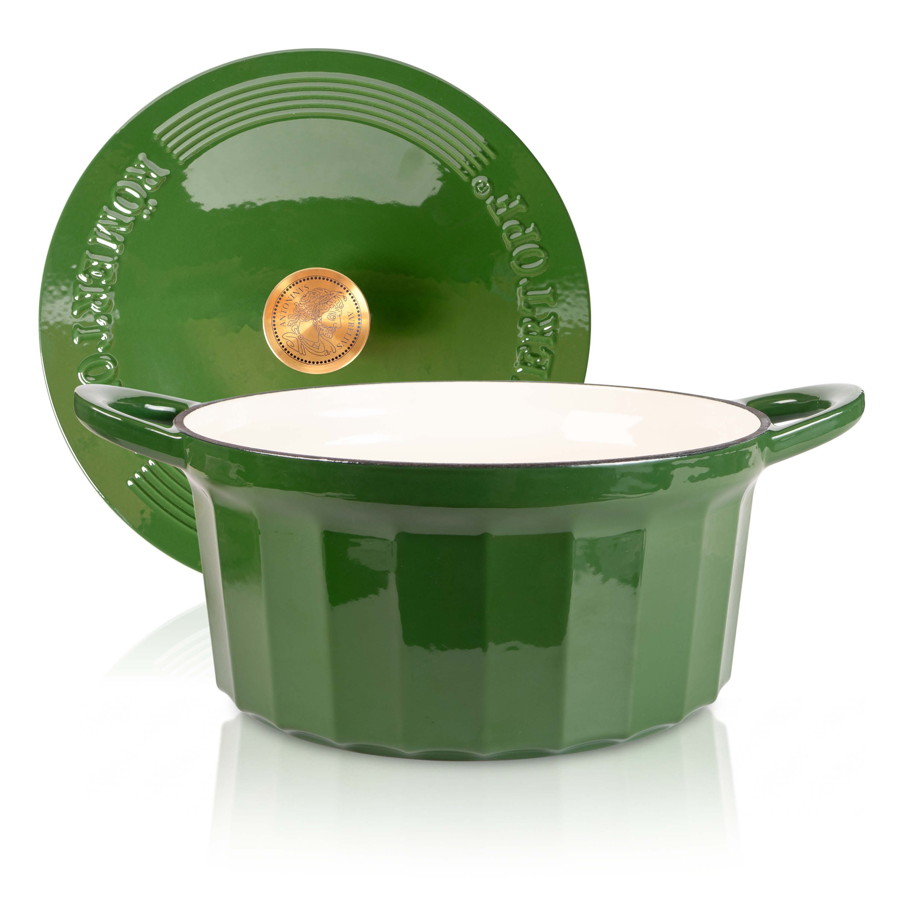 RÖMERTOPF Bratentopf Gusseisen Topf 24cm Grün, Gusseisen (Set, 2-tlg., Set mit Deckel), Backofengeeignet Induktionsgeeignet Zum Braten, Schmoren, Kochen