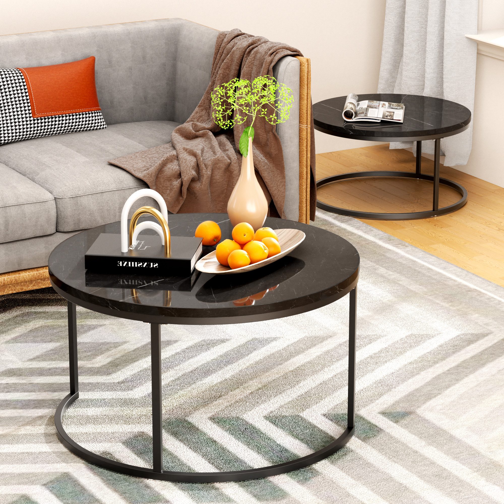 OKWISH Couchtisch Runder Satztisch (Wohnzimmertisch, Sofatisch, 2-St., Groß günstig online kaufen