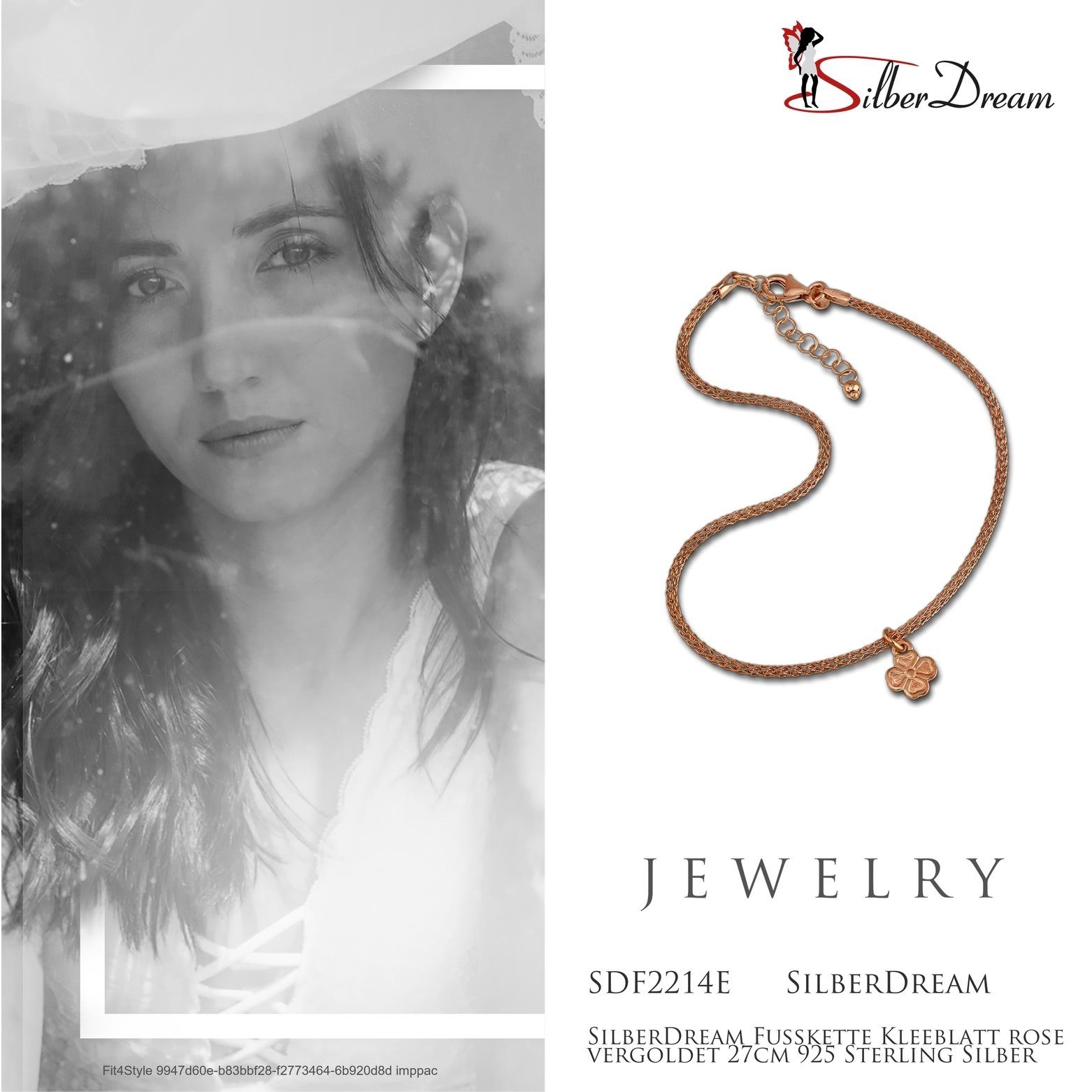 SilberDream Fußkette mit Anhänger SilberDream Fußkette 333er rosevergoldet, Damen Fußkette Kleeblatt aus 925 Sterling Silber, vergoldet (Roségold