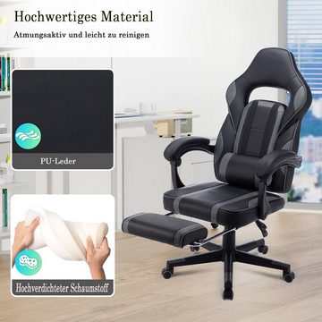 AUFUN Gaming Chair Bürostuhl mit Massagefunktion, Fußstütze, Kopfstütze, Ergonomisch, mit Vibration Massage Lendenkissen