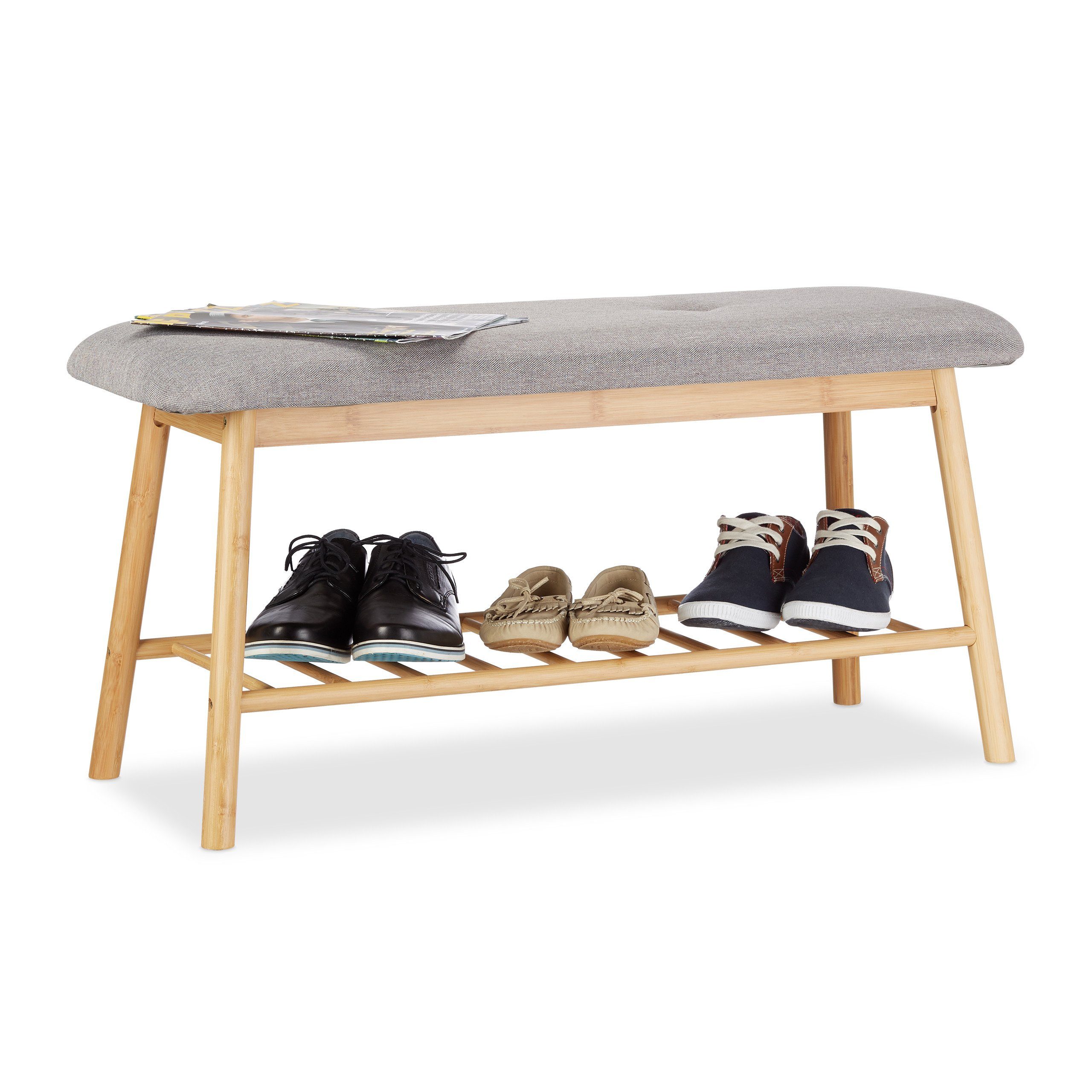 relaxdays Schuhbank aus Bambus mit Polster (1-St)