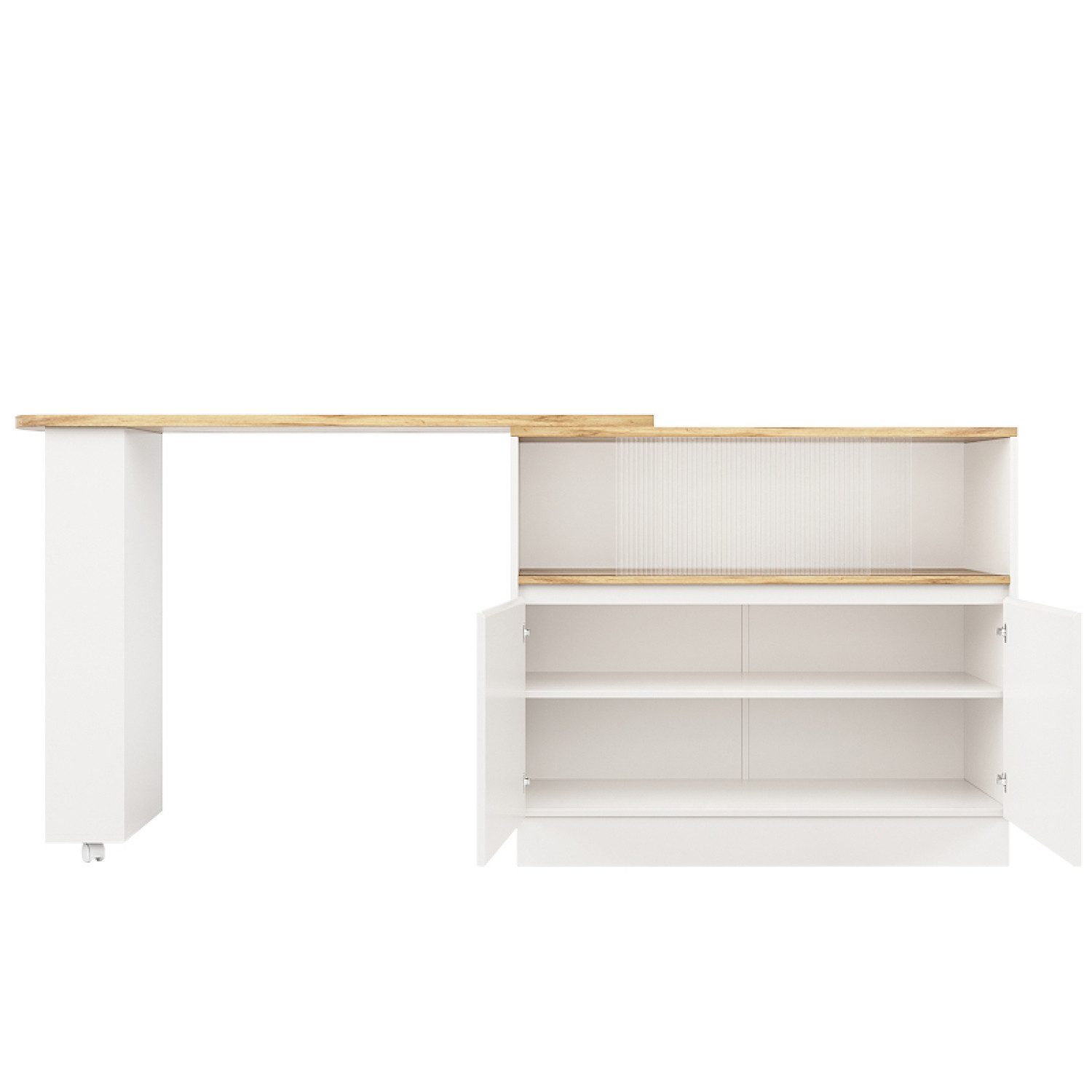 Flieks Bartisch 360° drehbar Stehtisch mit Sideboard (Set, 1-St., mit Rollen und Ablage), ausziehbar Esstisch mit 4 Türen Kommode Bistrotisch