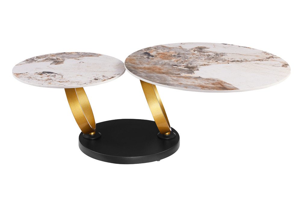 riess-ambiente Couchtisch DANCING RINGS 80cm weiß/braun - Keramik, Naturstein, rund, drehbar (Einzelartikel, 1-St), Ausgefallener Beistelltisch - ideal für moderne Wohn- und Schlafzimmer