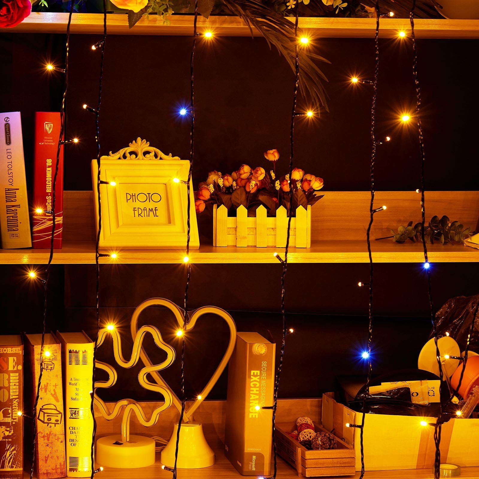 Rosnek Weihnachten 20m Lichterkette Gelb Party Innen 156-flammig, Außen for LED Garten LED-Baummantel mit 3M-Verlängerungskabel Baum,