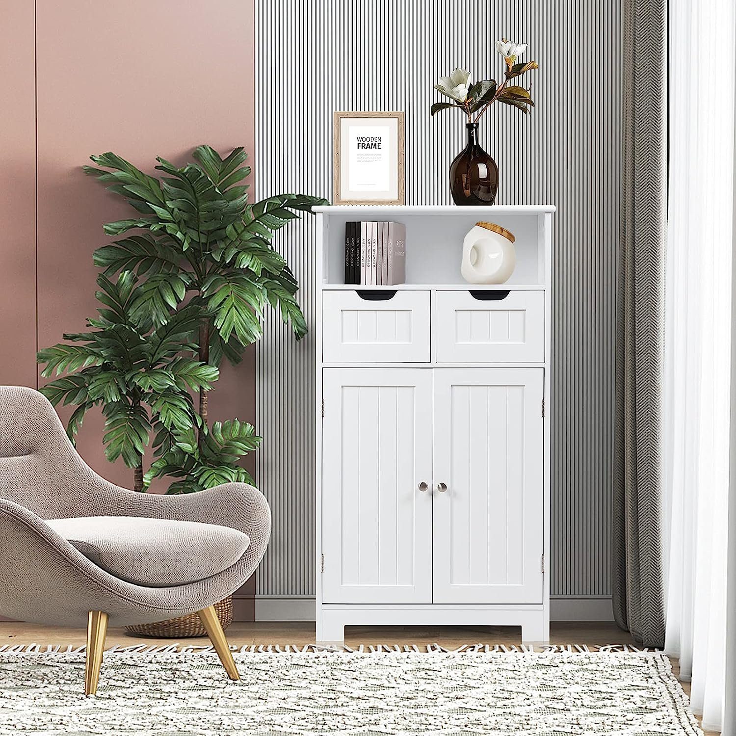 KOMFOTTEU Midischrank Badezimmerschrank 60x30x109cm,mit 2 Schubladen günstig online kaufen