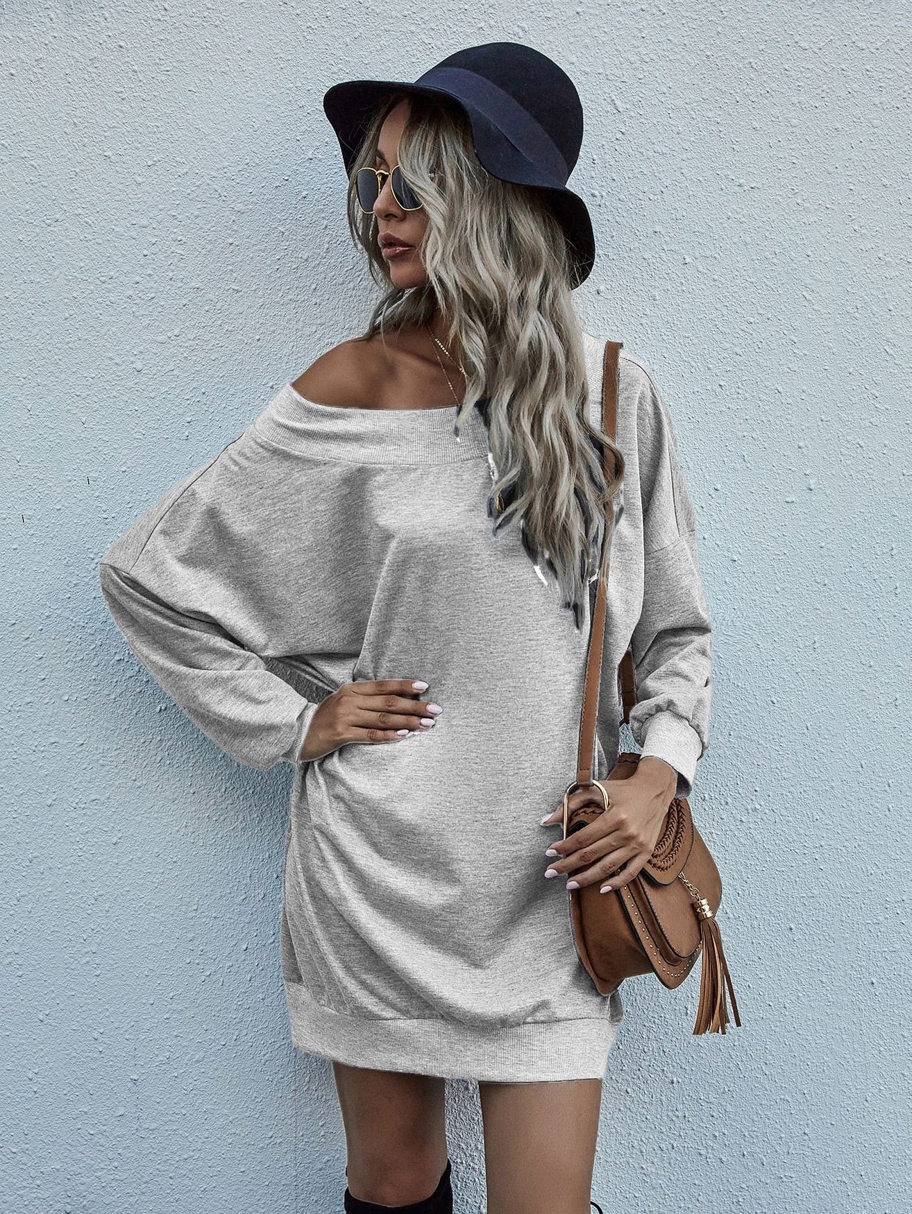 enflame Longpullover Off-Shoulder Long Oversized Dress günstig online kaufen