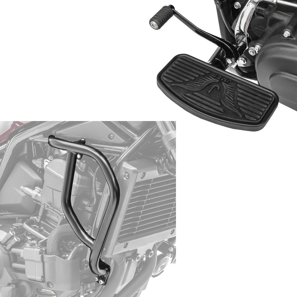 Craftride Motor-Schutzhülle Set Sturzbügel und Universal Trittbretter passend für Honda Rebel 1100