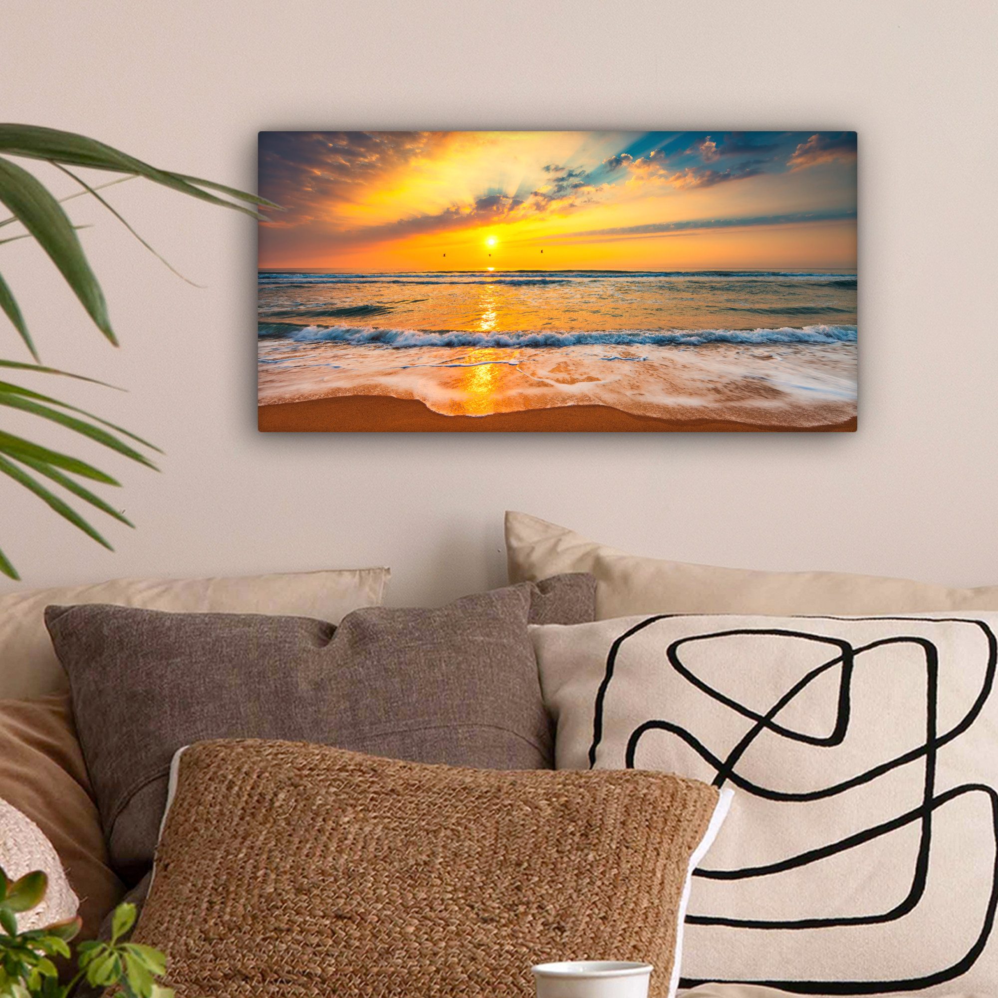 OneMillionCanvasses® Leinwandbild Panorama Sonnenuntergang - Strand günstig online kaufen