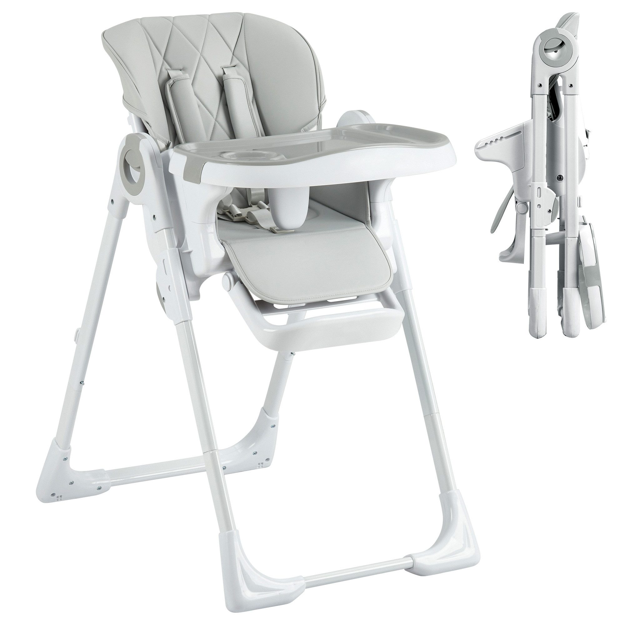 GarveeMore Kinderstuhl Hellgrau Faltbar Essstuhl Kleinkind, 65x51x23 cm