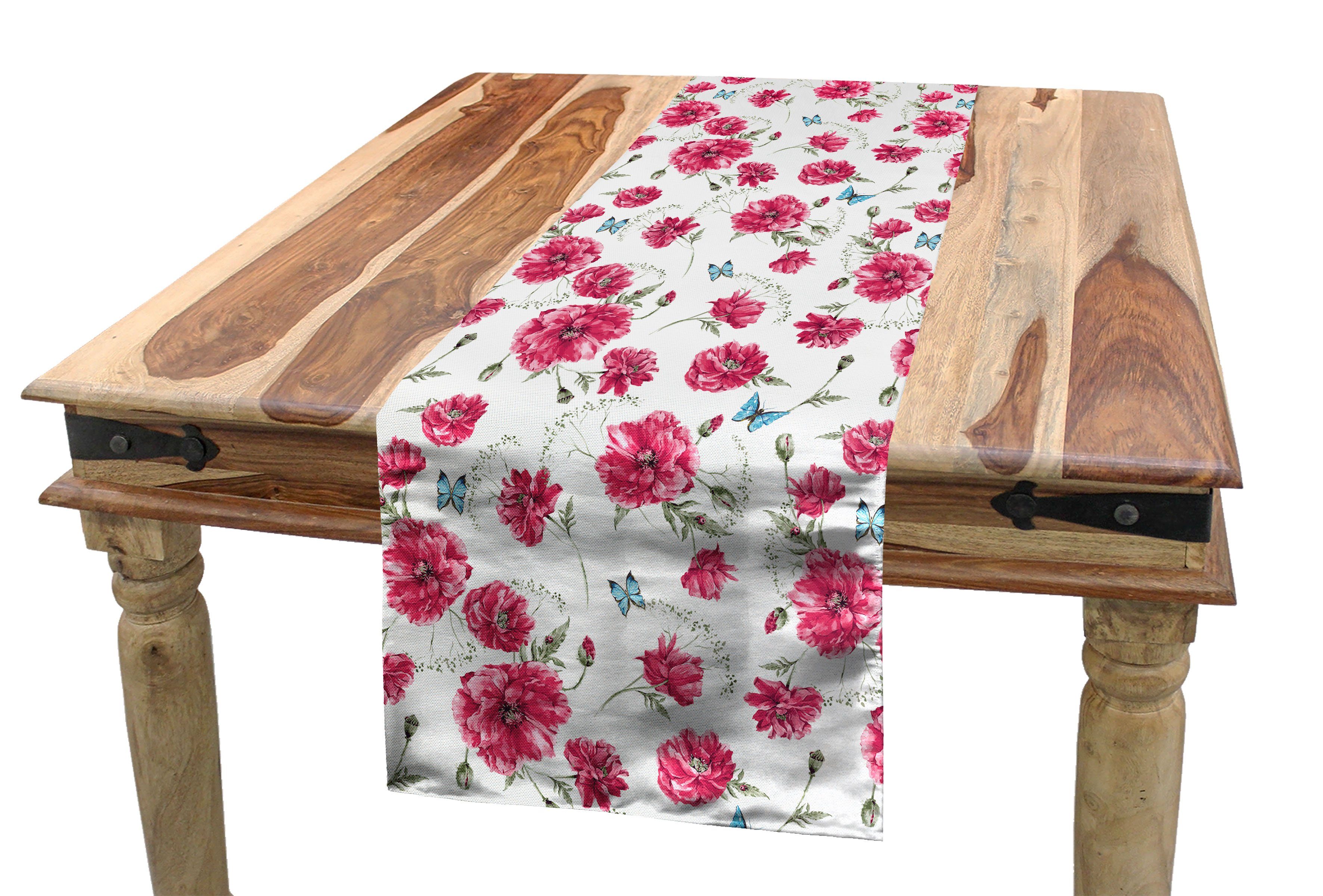 Abakuhaus Tischläufer Esszimmer Küche Rechteckiger Dekorativer Tischläufer, Schmetterling Poppy Flora Blüten