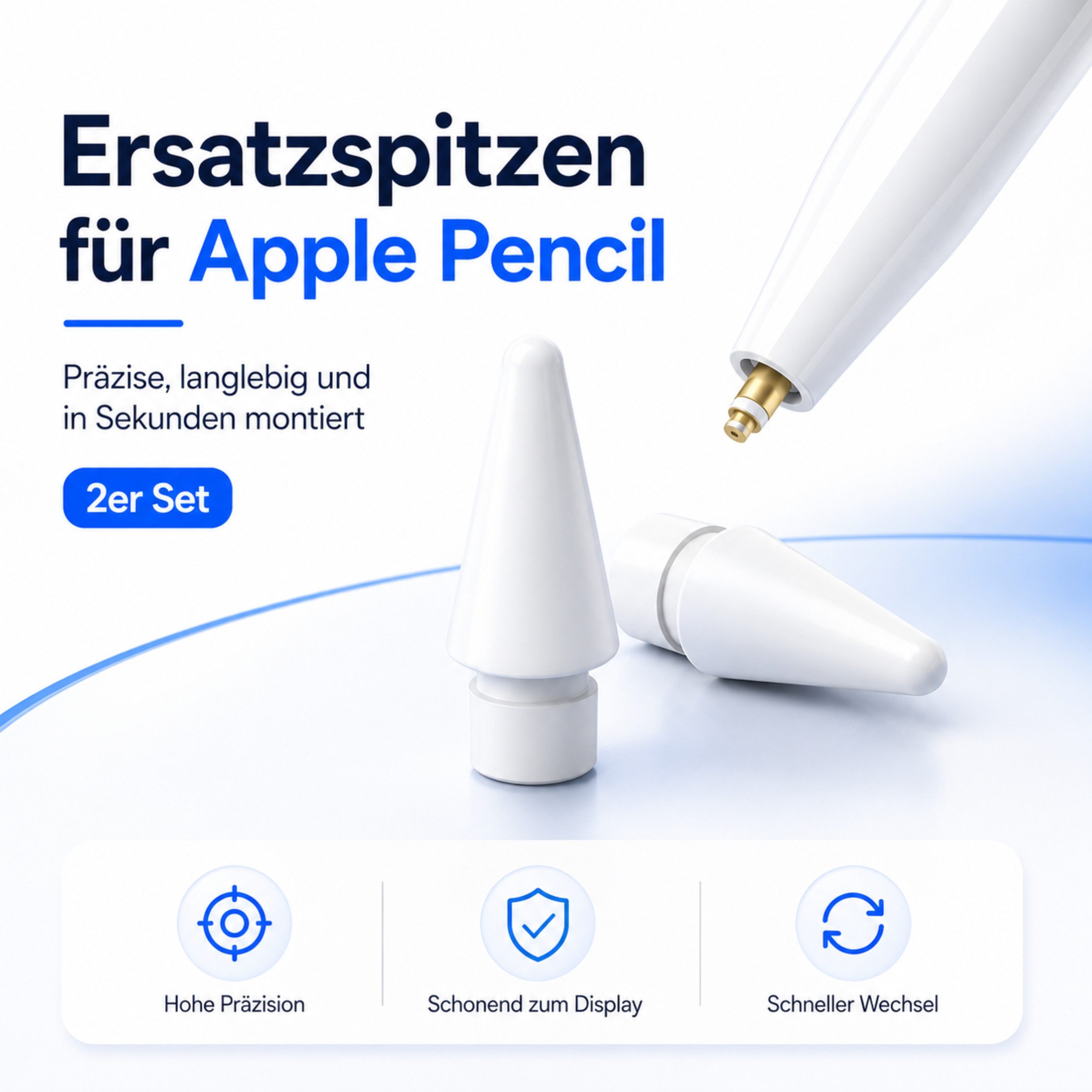 PlugUp Eingabestift Spitze für Apple Pencil 1. 2. Pro & USB-C Generation Ersatzspitze (Spar-Set, 2-St., 2-teilig) 2x Ersatzspitzen für Apple Pencil 1. Generatio – Bild 2 von 5