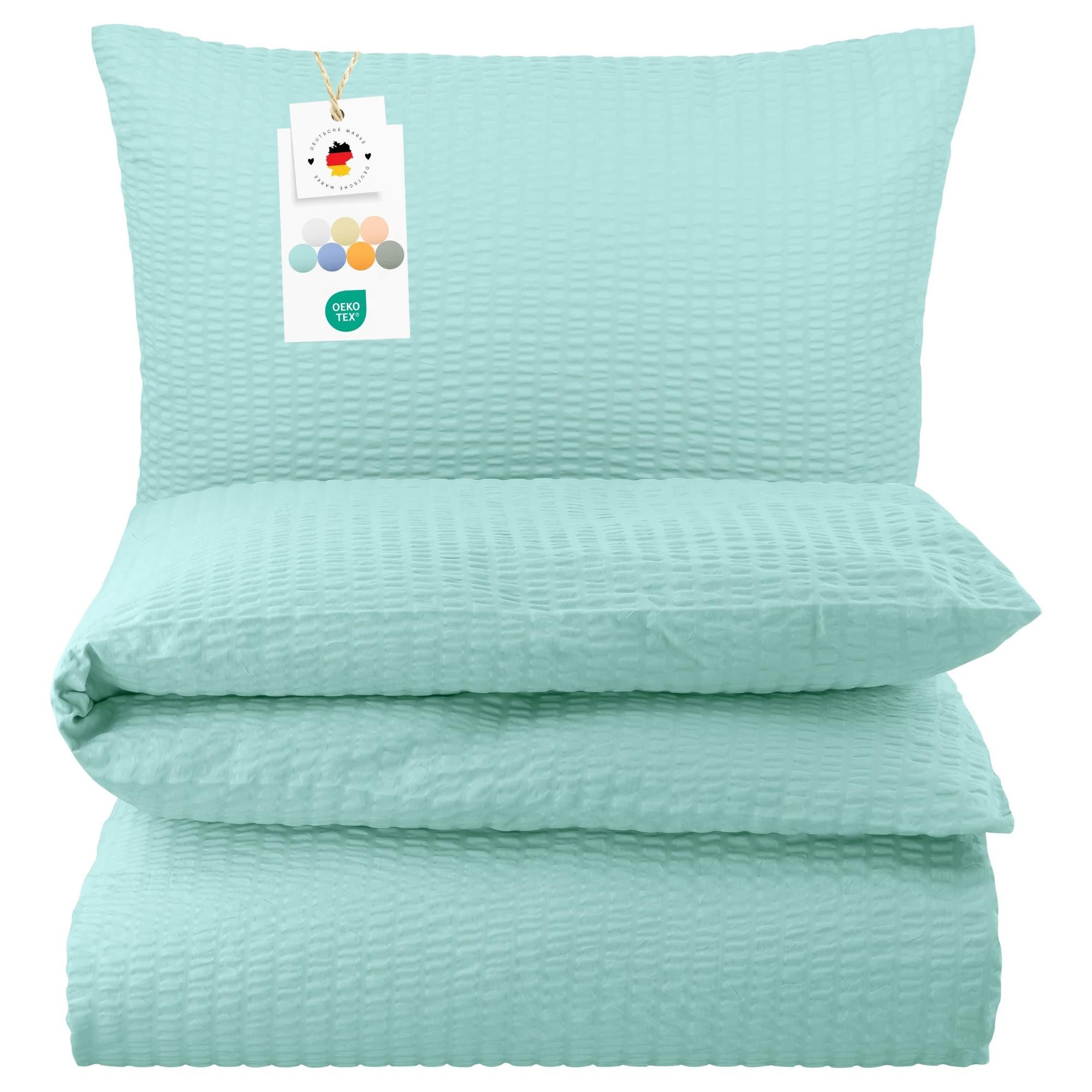 Bettwäsche Seersucker 135x200 155x220 Bügelfrei Sommer Bettbezug 100% Baumwolle