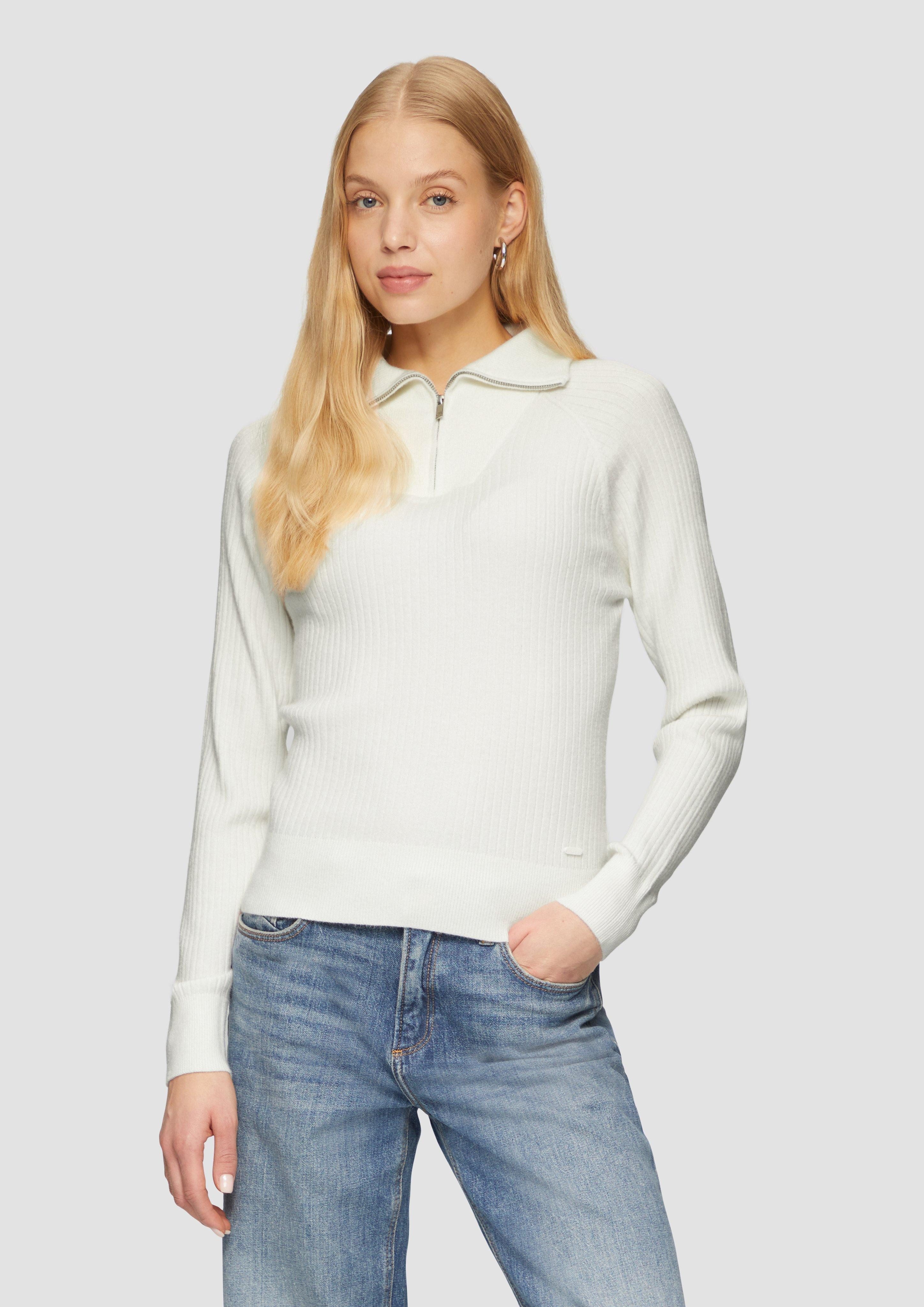 QS Strickpullover Schmaler Pullover mit Troyer-Kragen günstig online kaufen