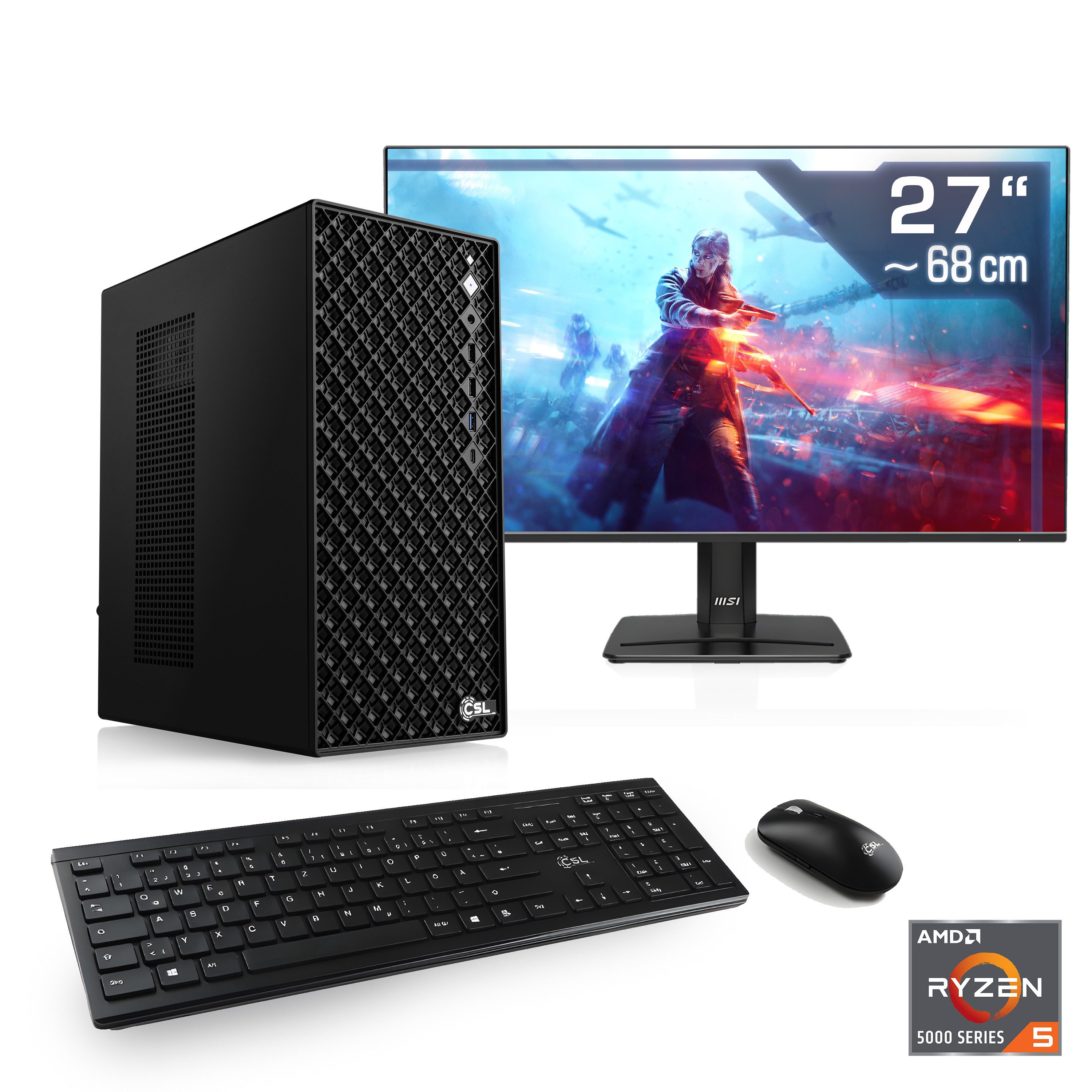 CSL Mystic V24144 PC-Komplettsystem (27", AMD Ryzen 5 5600, GeForce RTX 3050, 16 GB RAM, 1000 GB SSD)