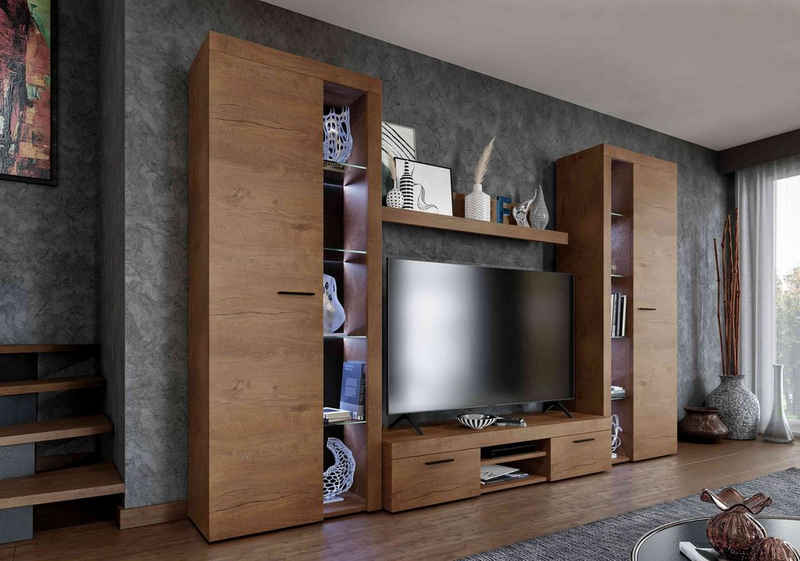 Furnix Wohnwand RIVAY XL Mediawand 4-teilig 300 cm modern