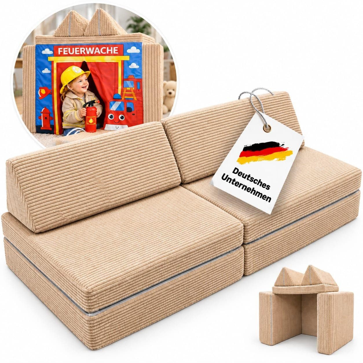 SCHRIMA Kindersofa Kindersofa SpielNest aus Cord, modulares Spielsofa mit 3 Spielwelten, 6 Teile, für Kinder