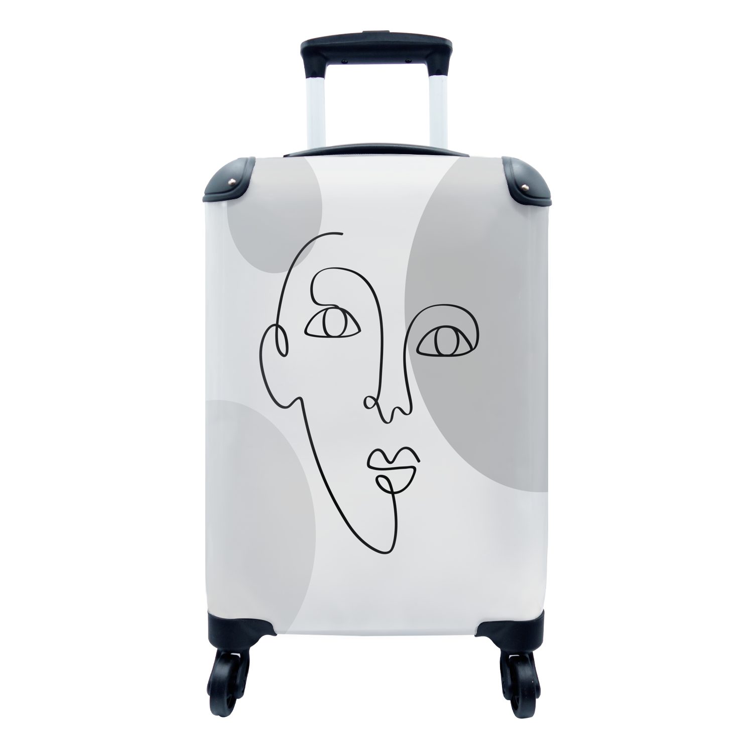 MuchoWow Handgepäckkoffer Minimalismus - Gesicht - Schwarz - Weiß, 4 Rollen, Reisetasche mit rollen, Handgepäck für Ferien, Trolley, Reisekoffer