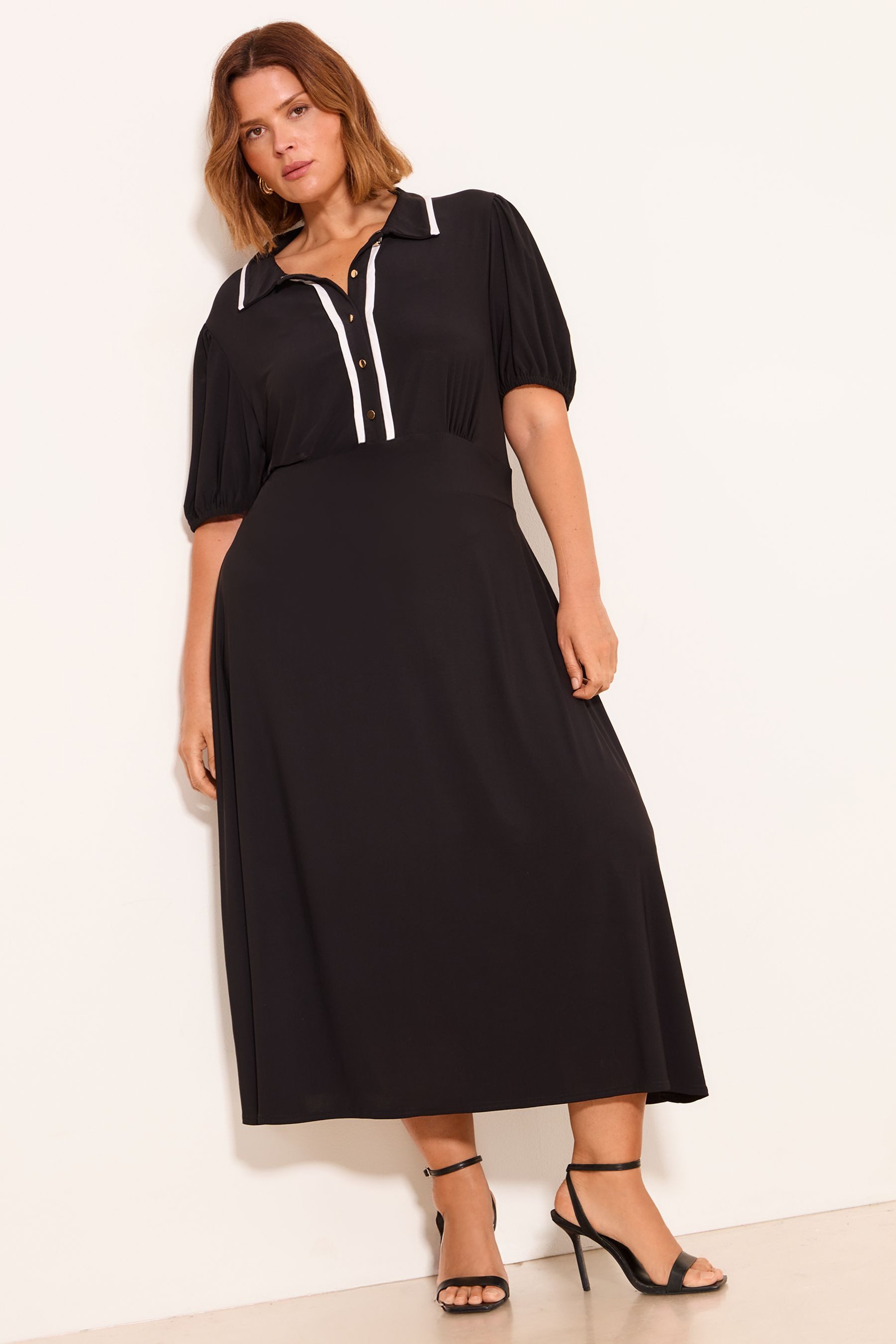 LIPSY Midikleid Lipsy Hemdkleid in Midilänge mit Puffärmeln, Curve (1-tlg)
