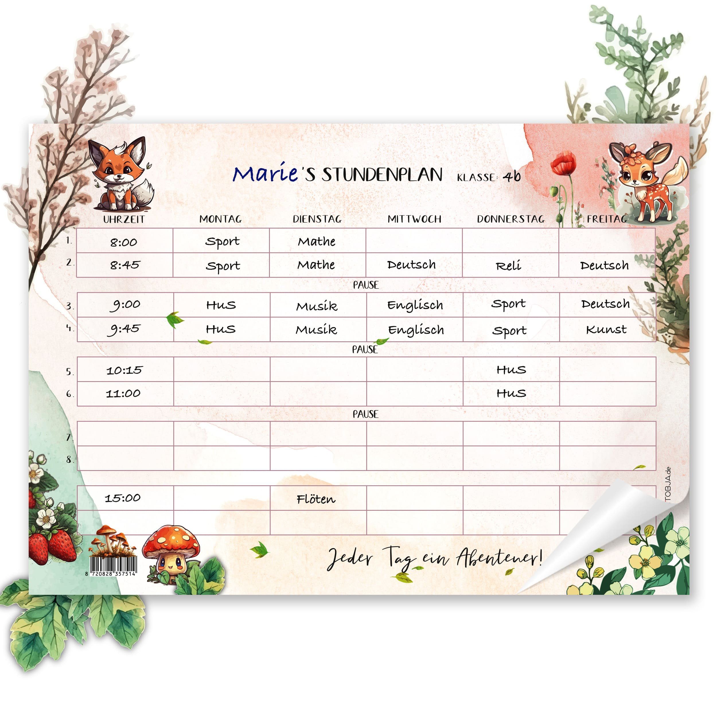 Notizblock A4 Stundenplan Block Waldtiere
