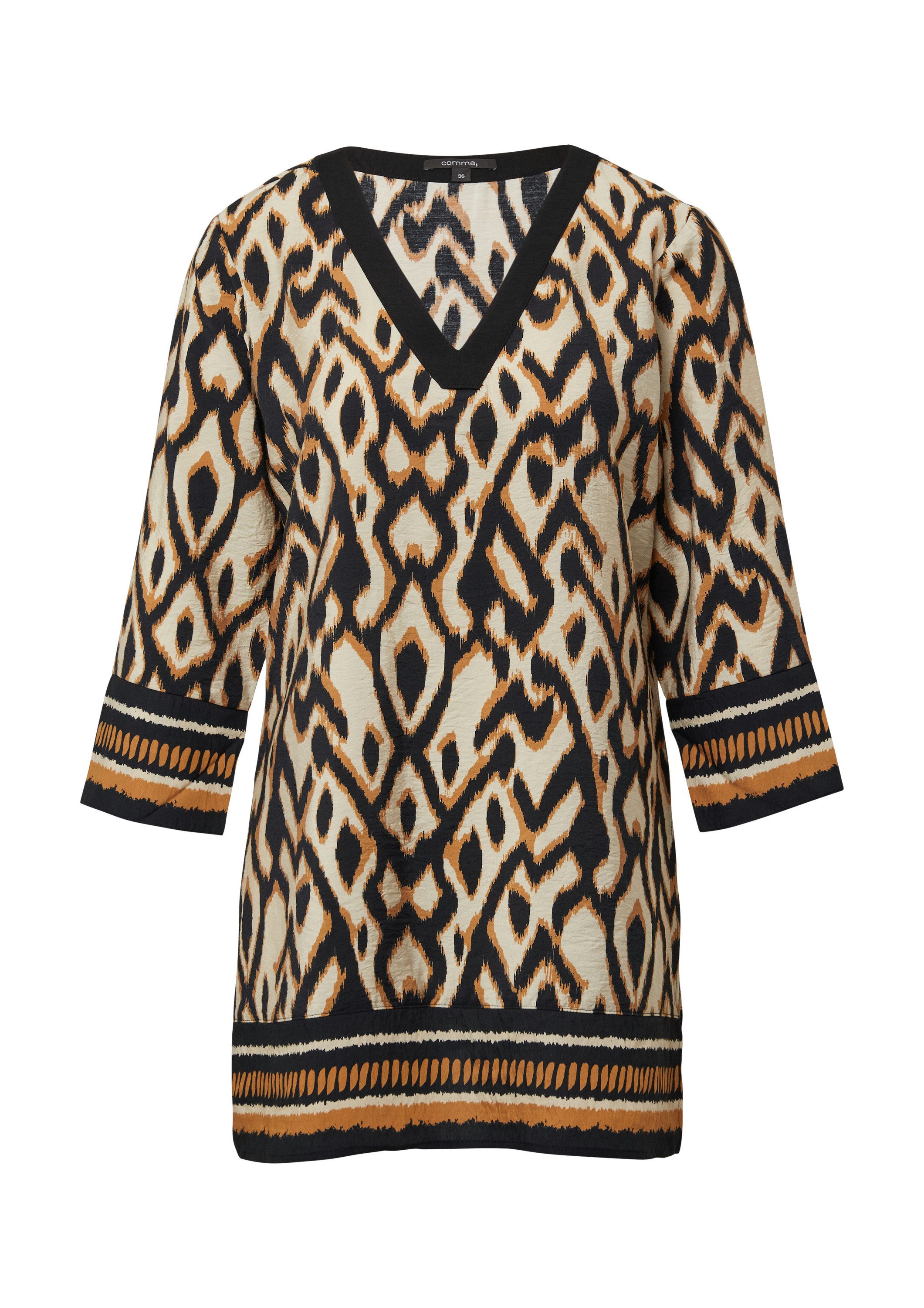 comma Kurzarmbluse Bluse Tunikabluse mit All-over-Print und 3/4-Ärmeln