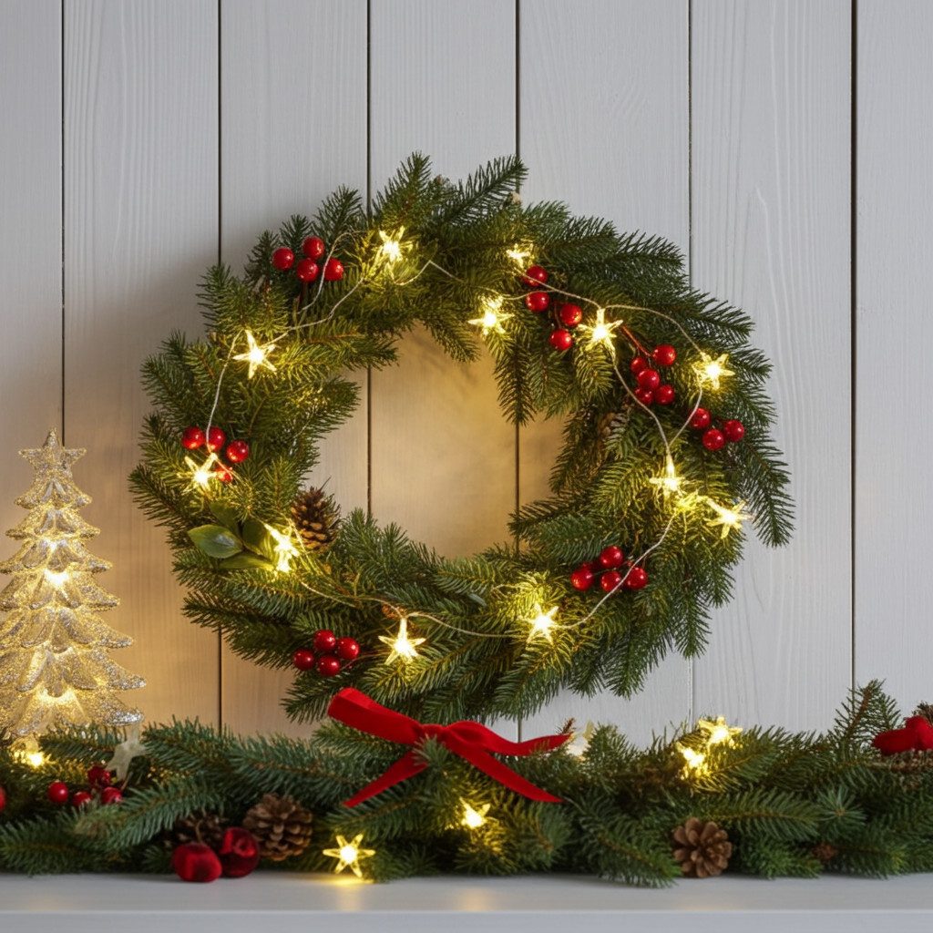 shop'n smile ideoon LED-Lichterkette LED Sternen-Lichterkette, 4,2m Warmweiß mit 40 transparenten Sternen, 40 transparente Deko-Sternen im Abstand von 10cm/Batteriebetrieb