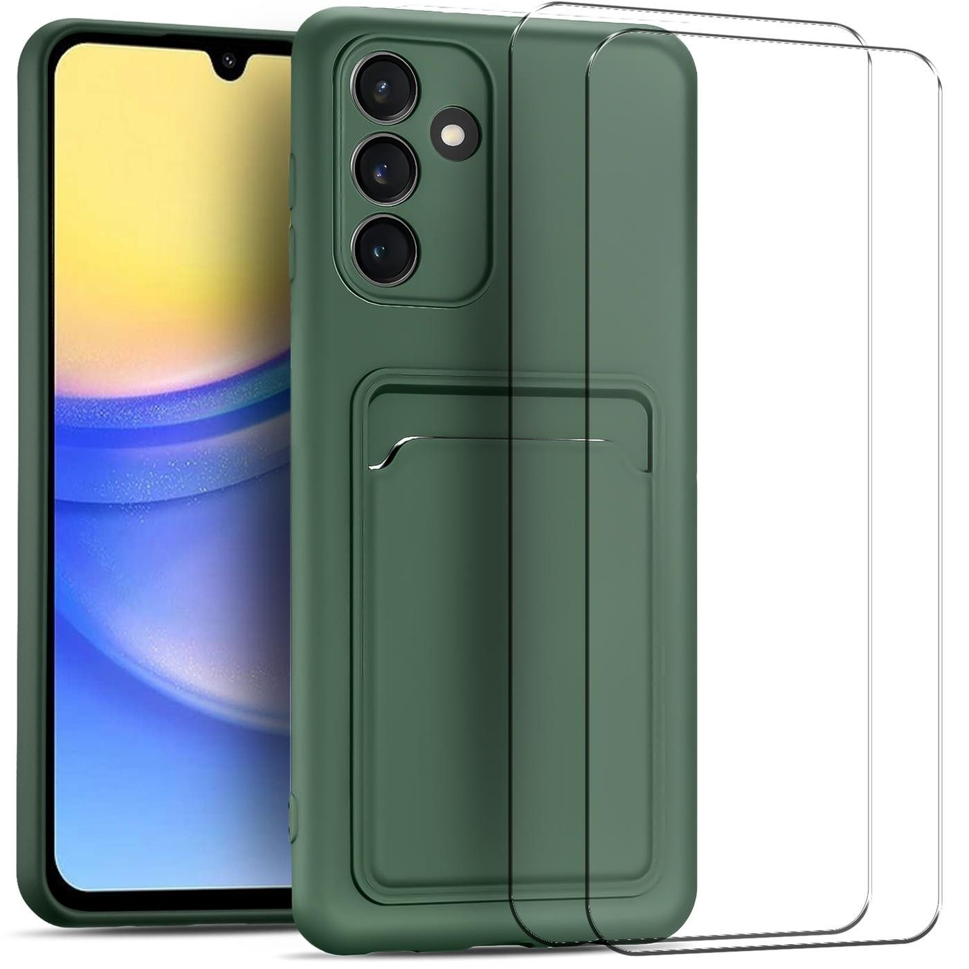 CoolGadget Handyhülle Grün als 2in1 Schutz Cover Set für das Samsung Galaxy A13 4G 6,6 Zoll, 2x Glas Display Schutz Folie + 1x TPU Case Hülle für Galaxy A13 4G