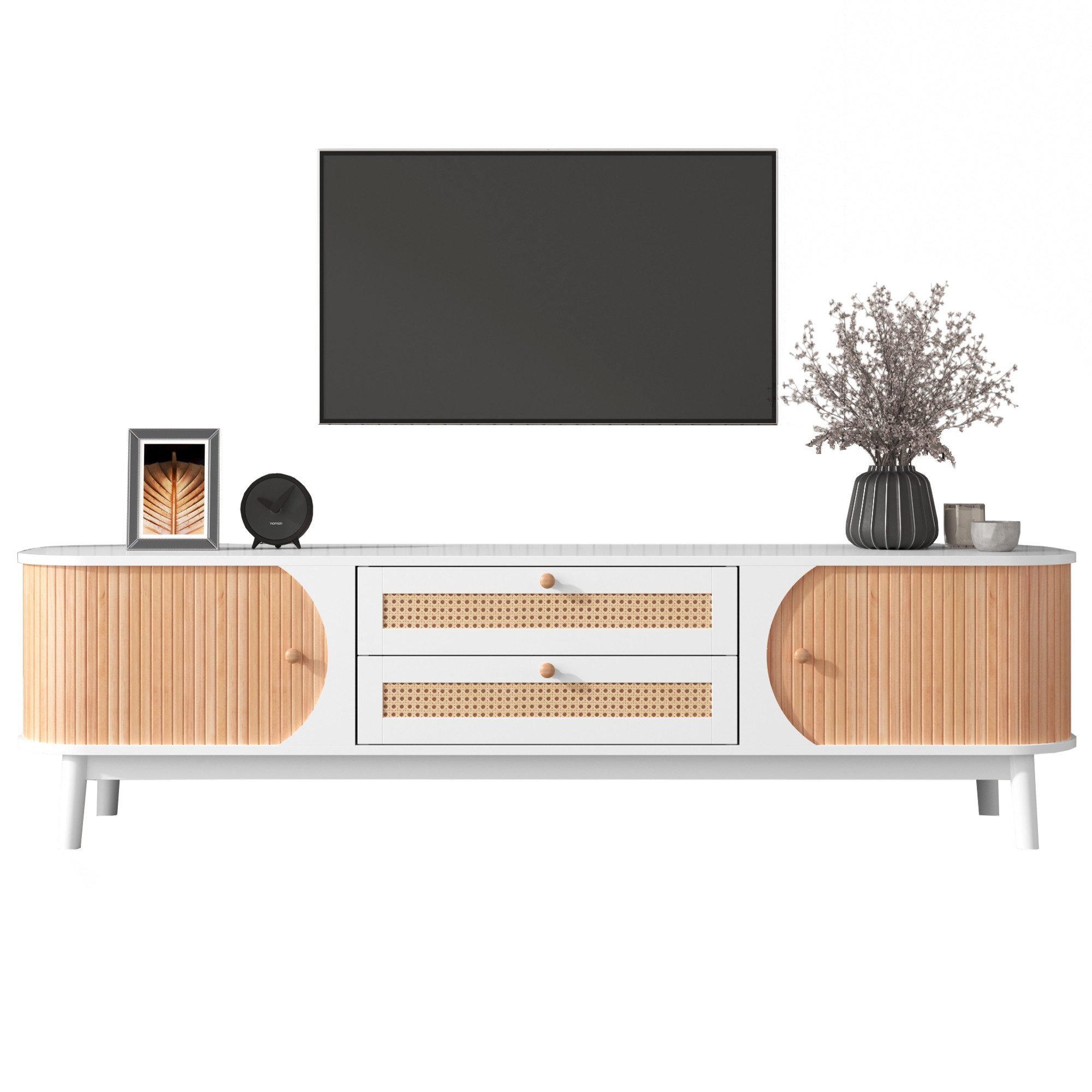 Ulife Lowboard Lowboard TV-Schrank mit Rattan-Geflecht günstig online kaufen