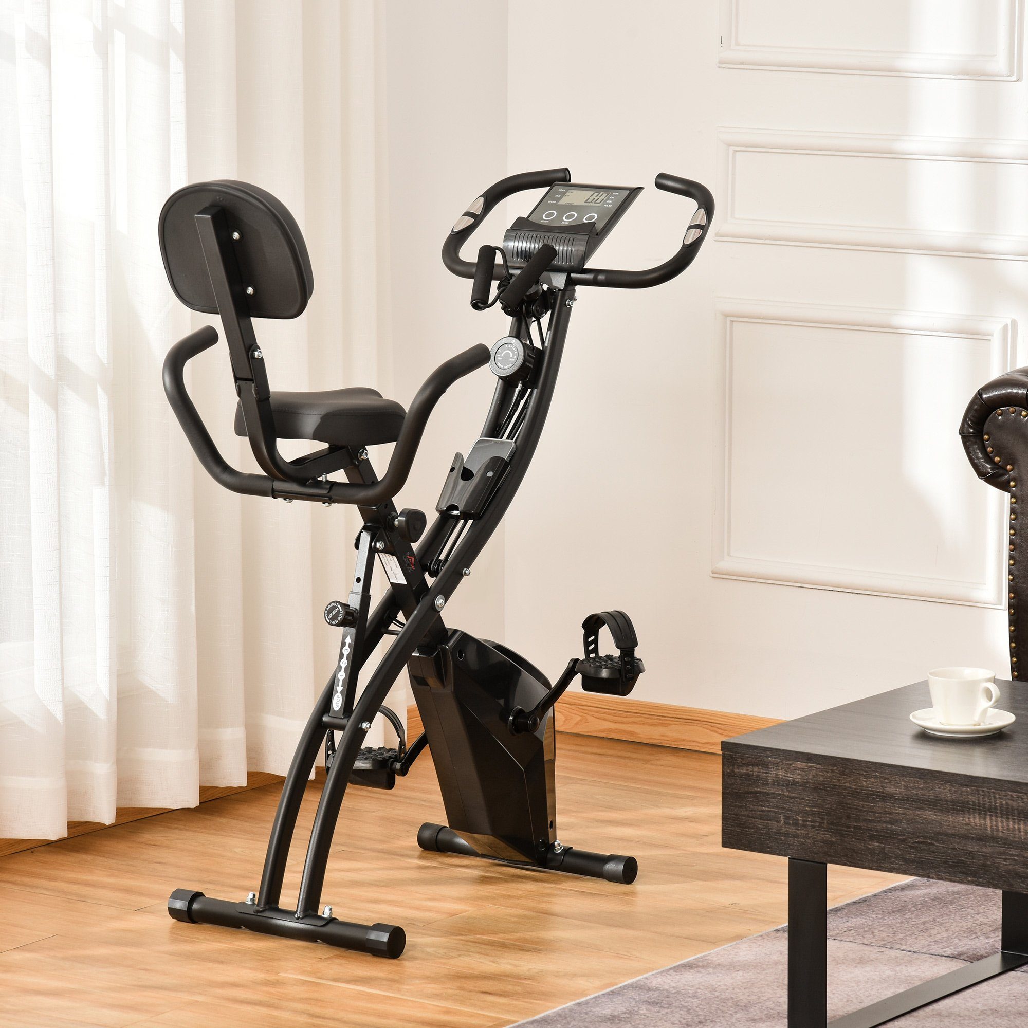 HOMCOM Heimtrainer X-Bike 2-in-1 klappbarer Hometrainer (Magnetwiderstand, 1-tlg., Fahrradtrainer), für Wohnzimmer, Schwarz