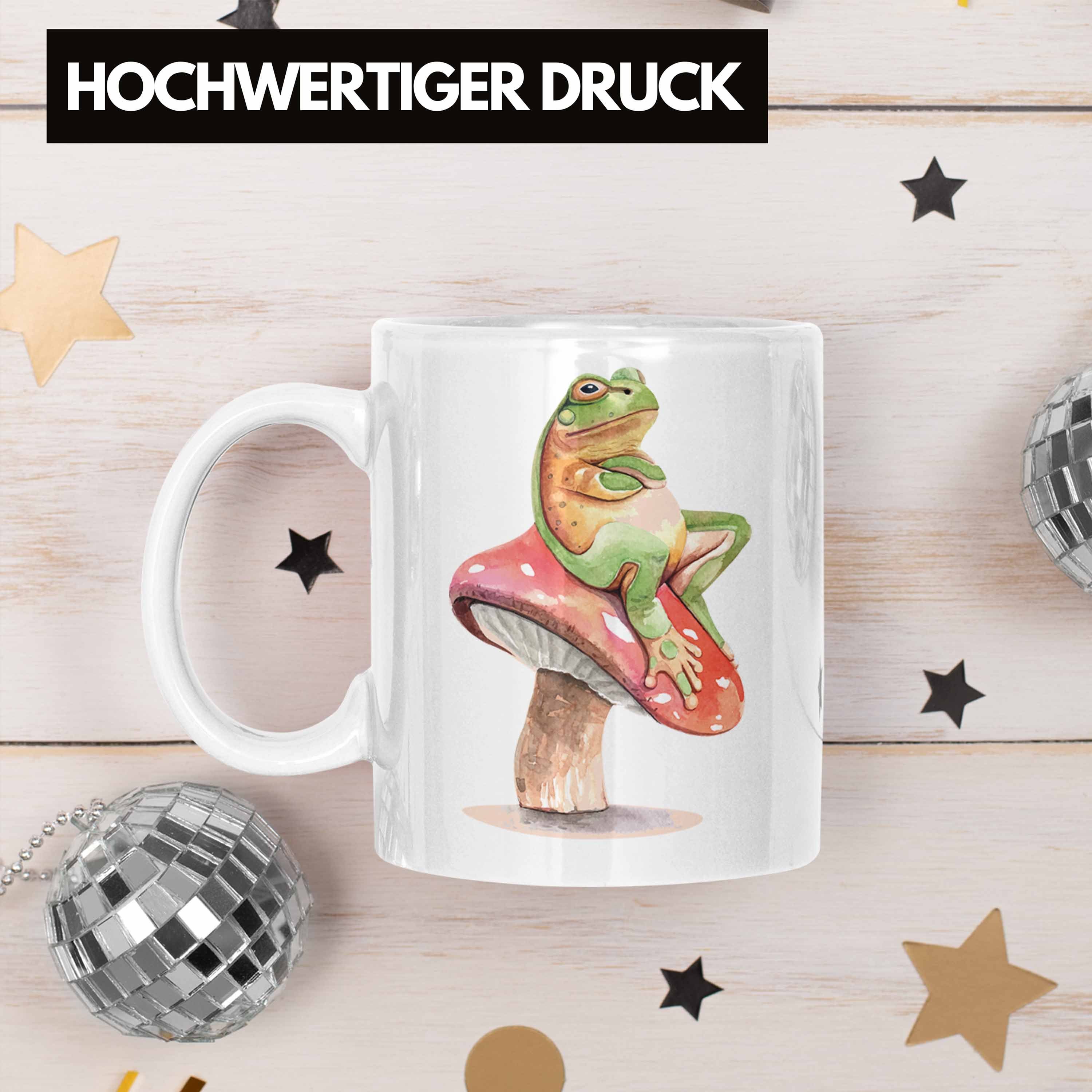 Lustig Frosch Pilz Geschenk Weiss Grafik Tasse Tasse Trendation