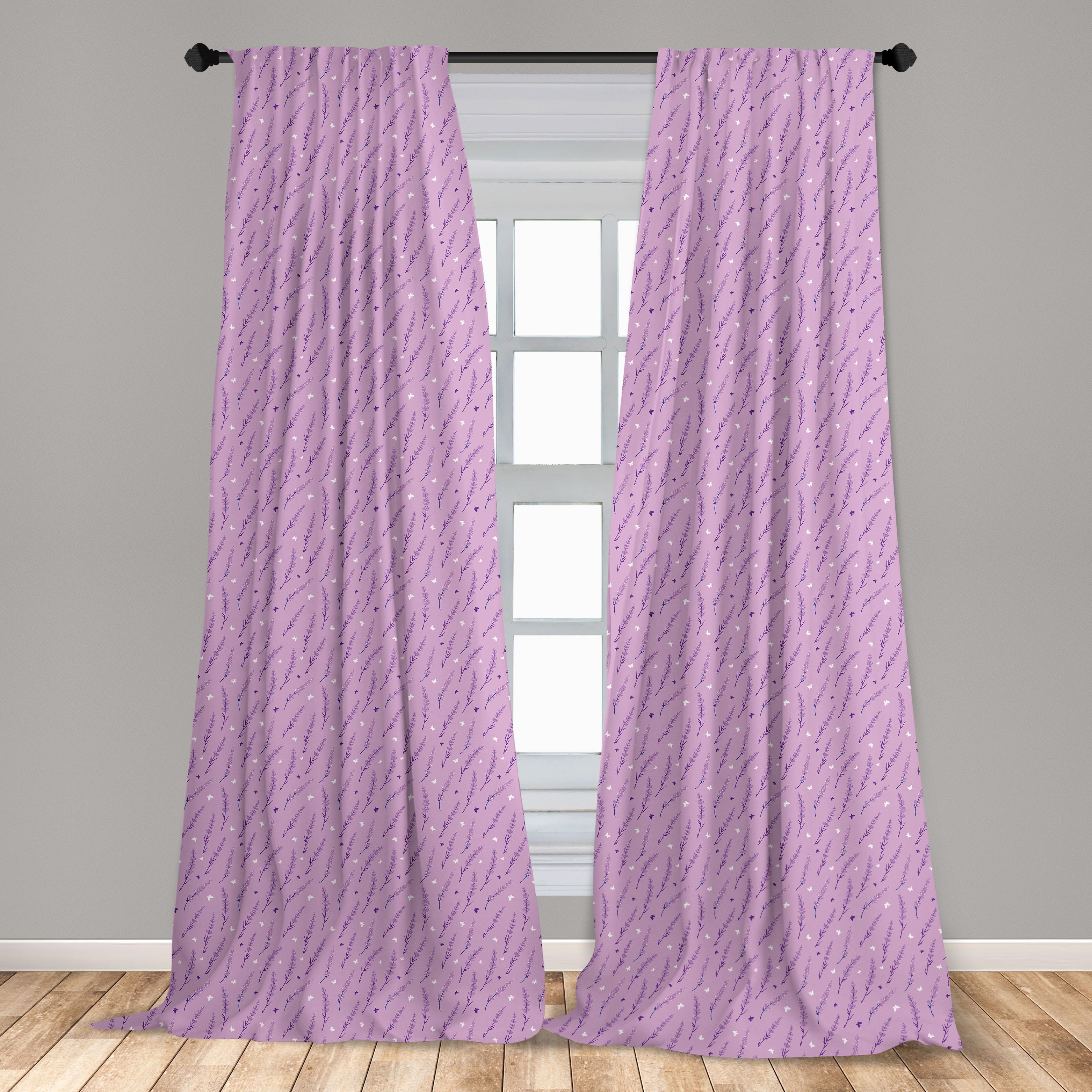 Gardine Vorhang für Wohnzimmer Microfaser, Abakuhaus, Schlafzimmer Blumenweinlese Lavendel Schmetterlinge Dekor