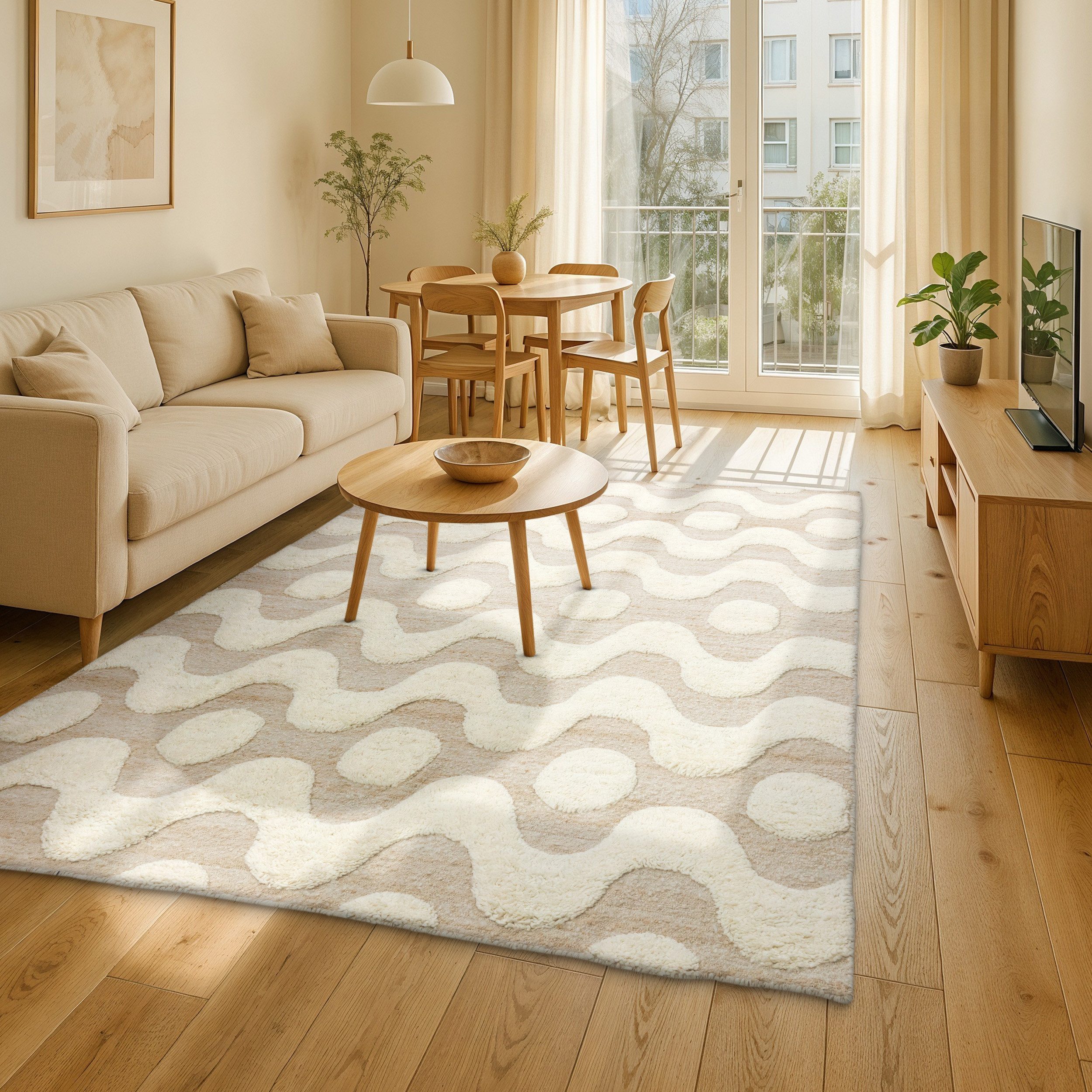 SCHÖNER WOHNEN-Kollektion Teppich Milena, rechteckig, Höhe: 20 mm, Linien, Punkte, Modern, Hoch Tief Struktur, weich, Wohnzimmer