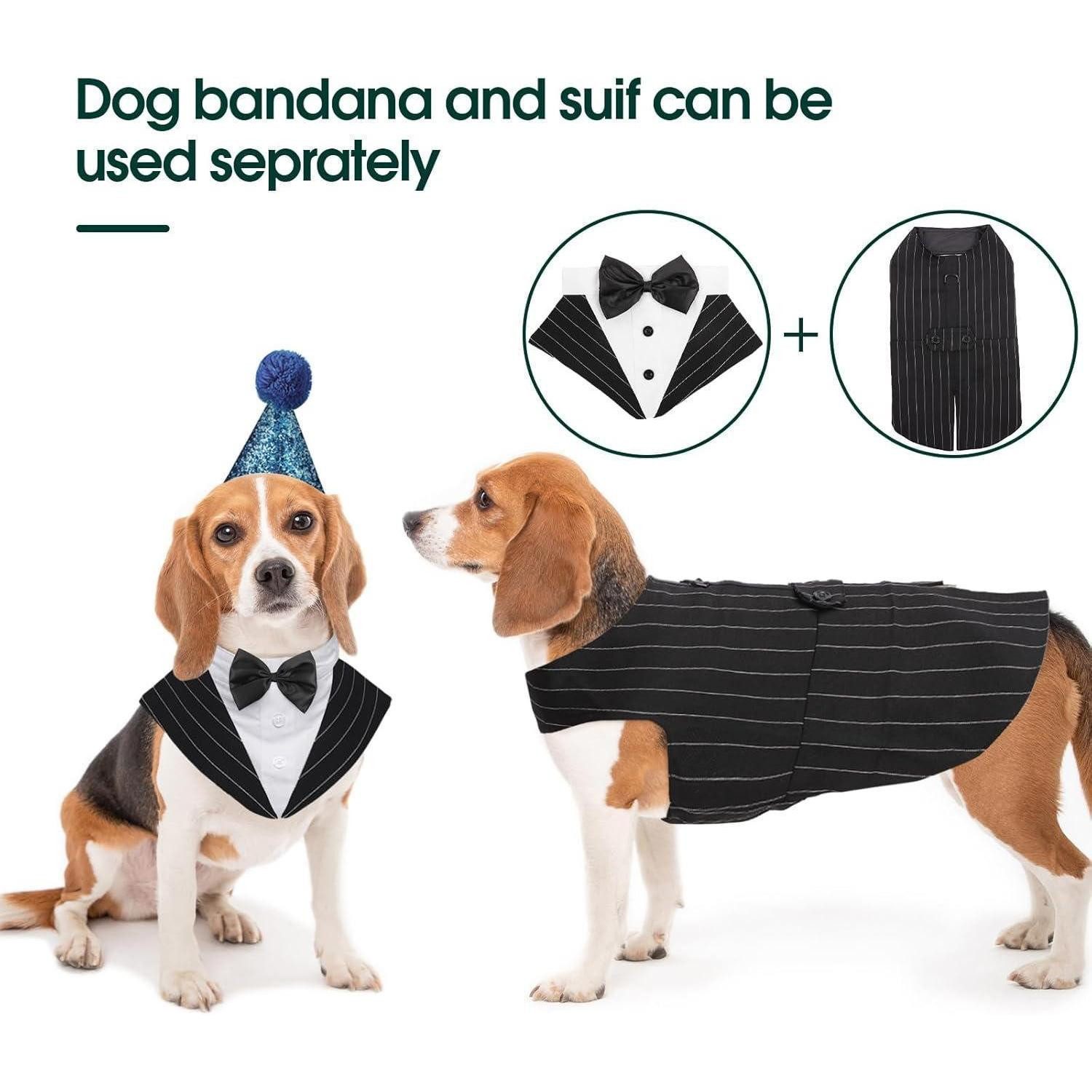 LuxusKollektion Hundekostüm Hundeanzug Smoking Bandana Fliege XXL-Rückenlänge: 60 cm Gestreift