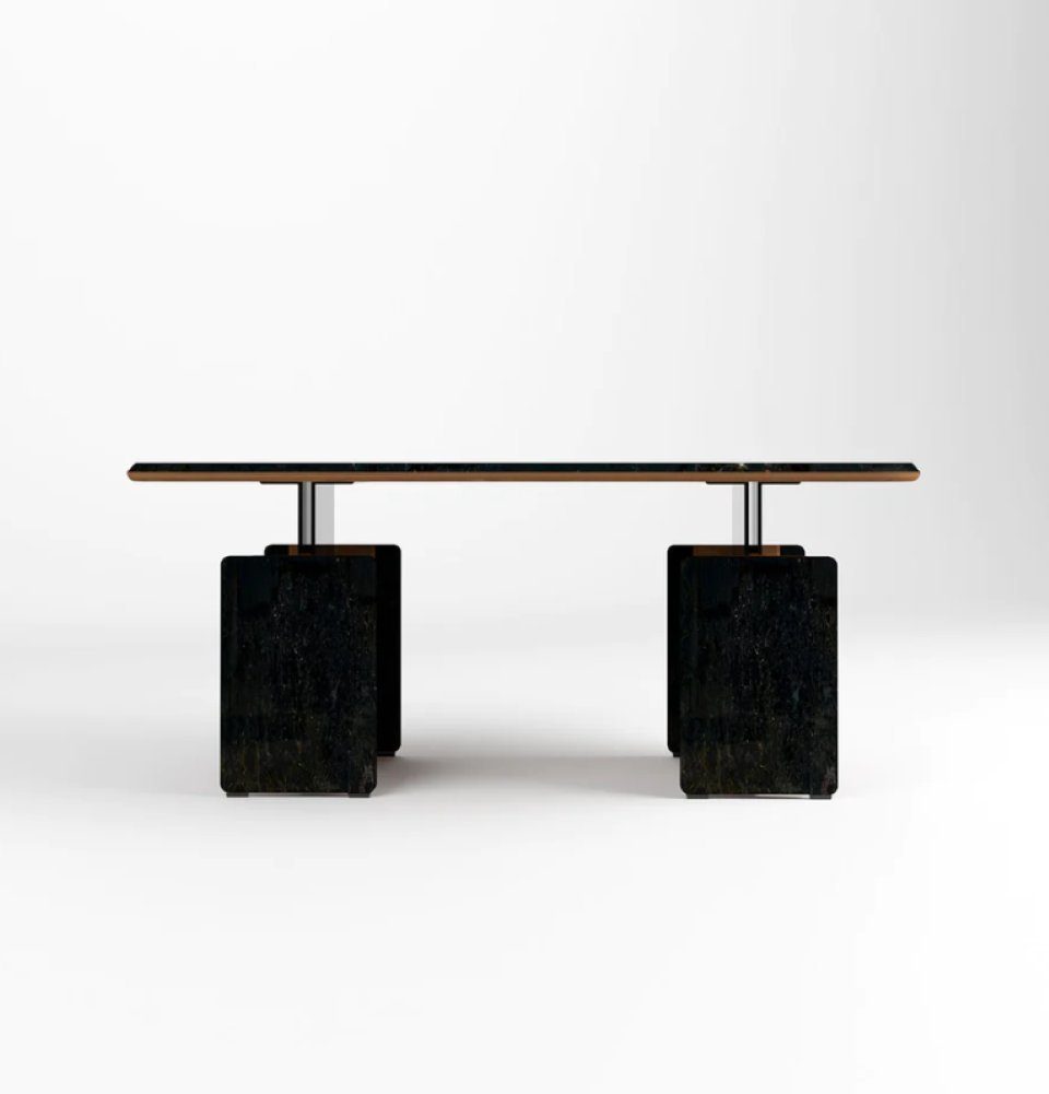 Marmor Schreibtisch D'arte Bürotisch aus Stone LAVI einem Holzgestell mit massiven