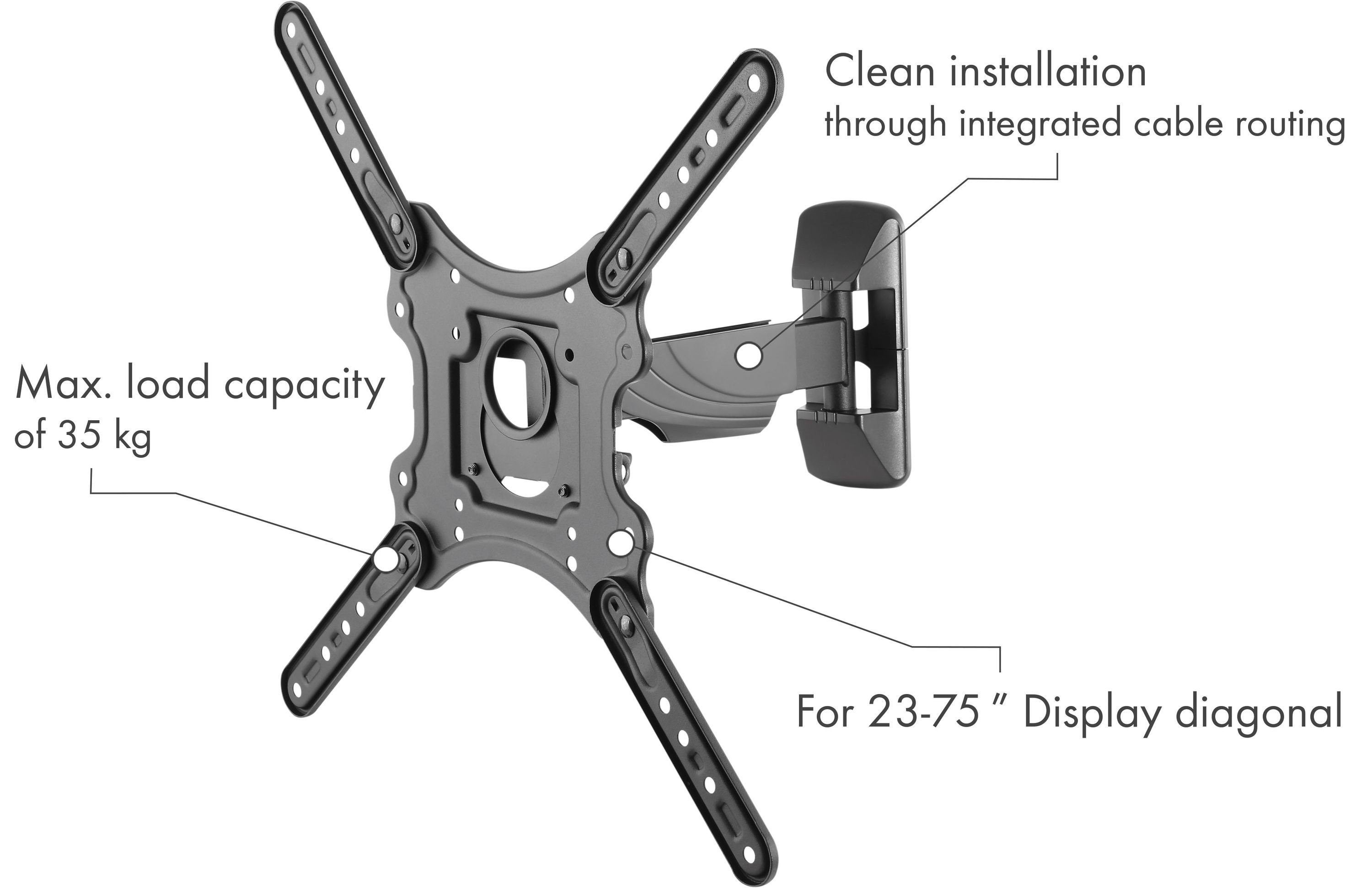 Schwaiger LWH25535 513 TV-Wandhalterung, (bis 400x400mm, bis neigbar, integrierte schwarz) schwenkbar, 75 drehbar, 35kg, bis Kabelführung, Zoll