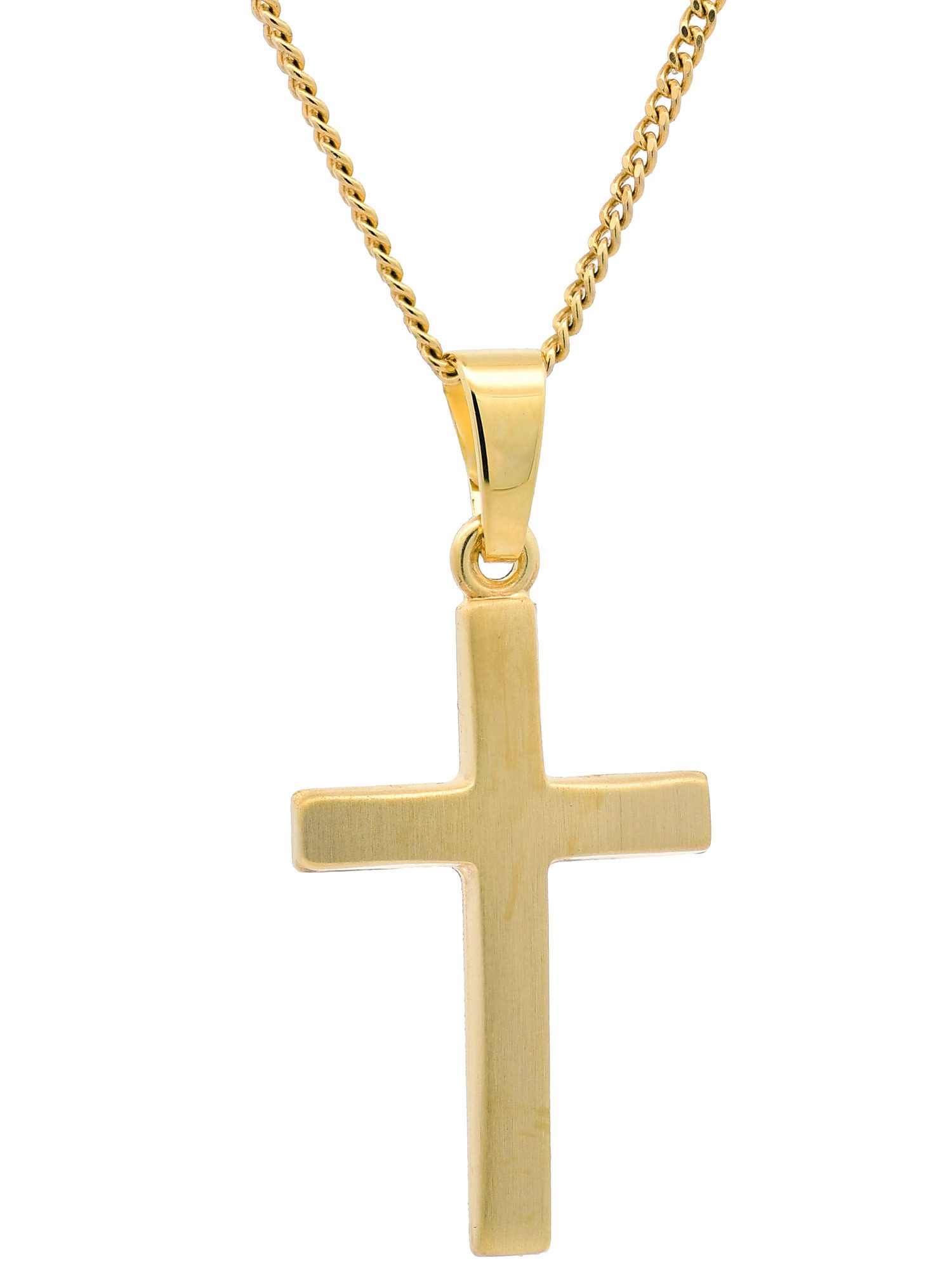 Kreuzanhänger Anhänger Kreuz 585-14 Karat Gold mit vergoldeter Silberkette 36 cm