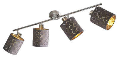 casa NOVA Deckenstrahler CHARMING, 4-flammig, Grau, Goldgelb, Metall, ohne Leuchtmittel, Textilschirme