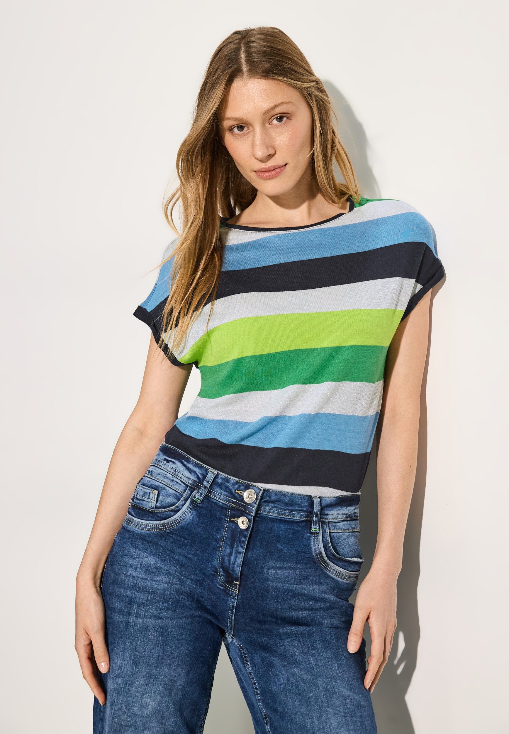 CECIL T-Shirt bold stripe with lurex Shirt dark petrol blue günstig online kaufen