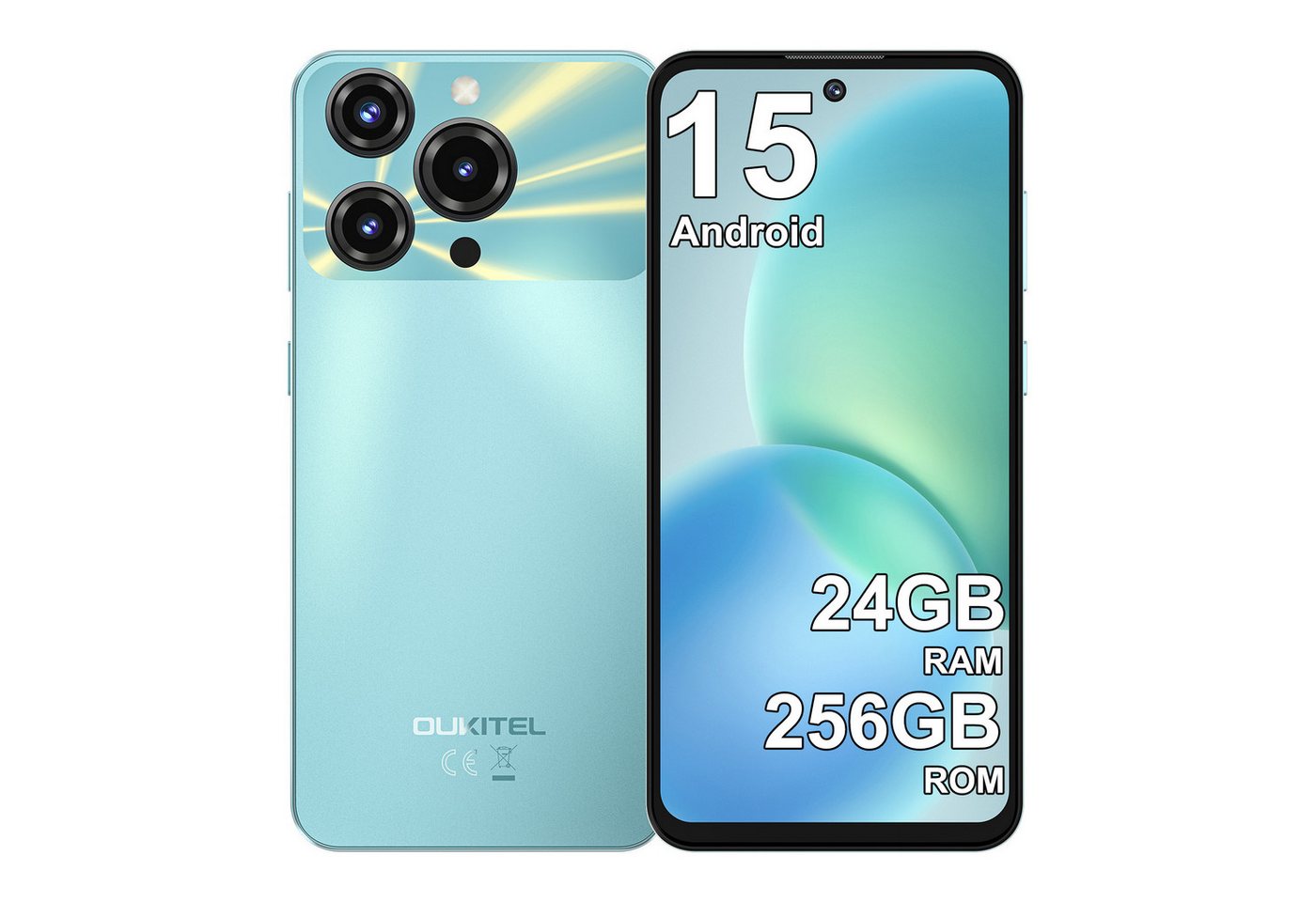 OUKITEL C69 24GB RAM+256GB ROM oder 512GB ROM/TF 1TB, Android 15 Smartphone (18,28 cm/7.2 Zoll, 256 GB Speicherplatz, 64 MP Kamera, 7,2" HD+ 120Hz, 64MP+8MP, 6000mAh, Dual SIM/ OTG/ GPS/ NFC)