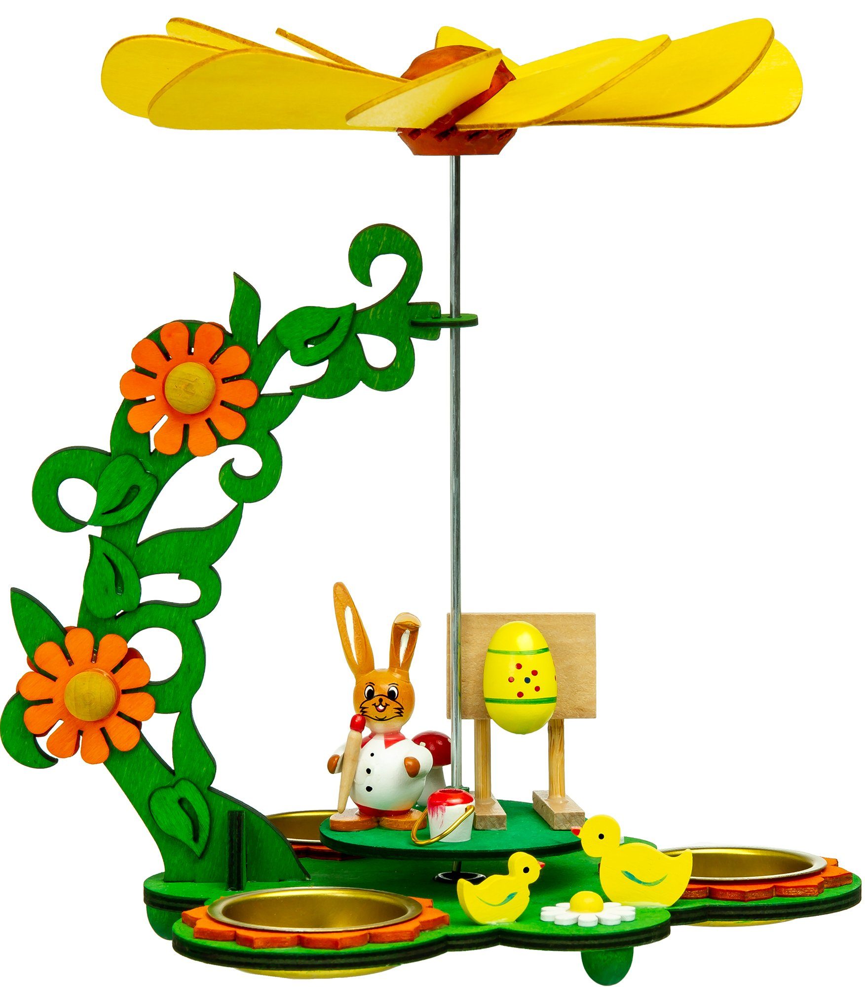 SIKORA Osterfigur Holz Teelicht Tisch Pyramide mit Osterhasen Malschule Osterdeko - OD17, Stimmungsvolle Dekoration für Ostern & Frühling - handbemalt